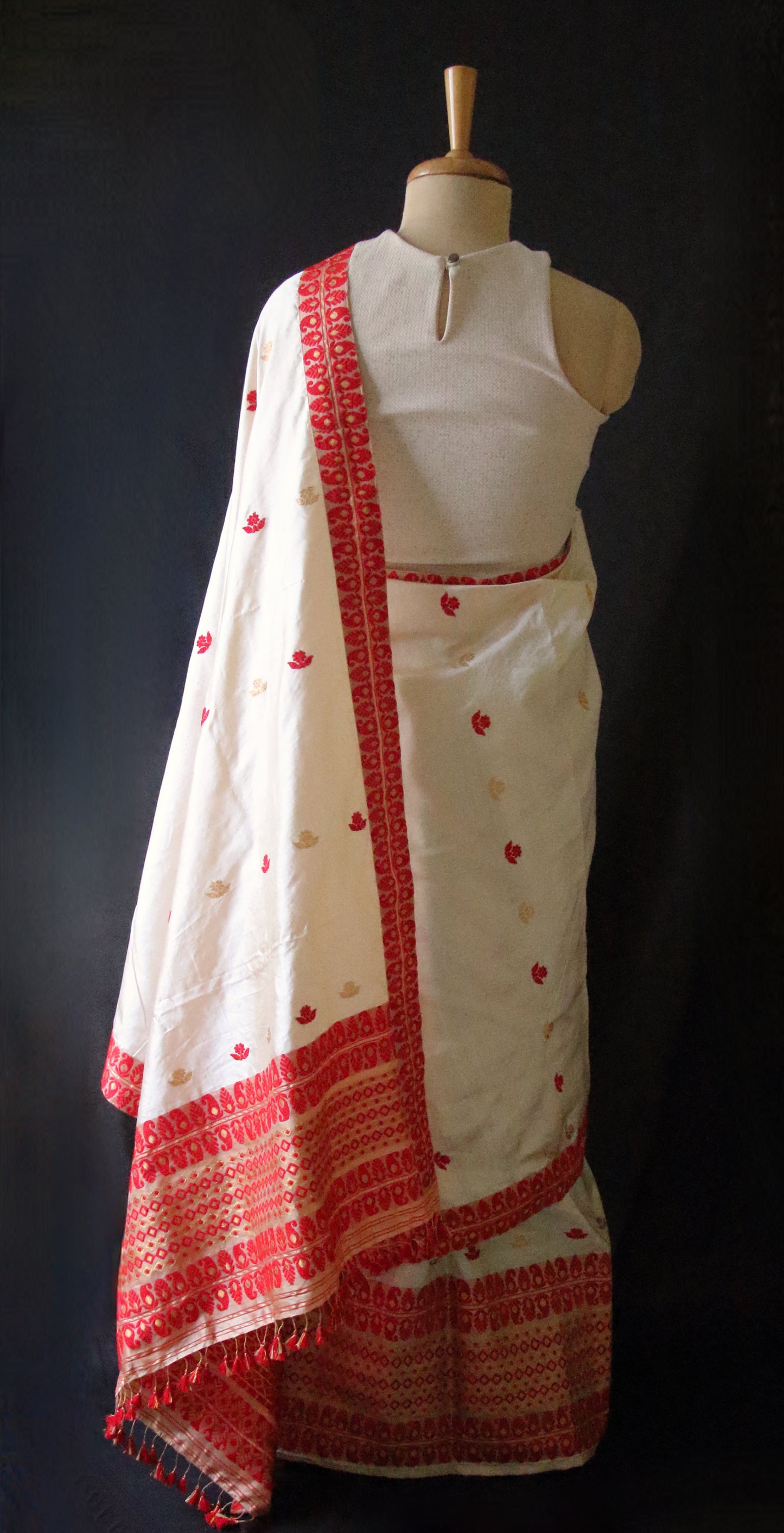 Soft Golden Beige Traditional Silk Mekhela Chador Set from Assam