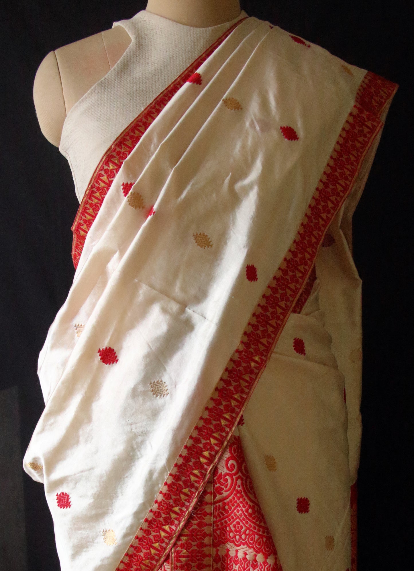 Soft Golden Beige Traditional Silk Mekhela Chador Set from Assam