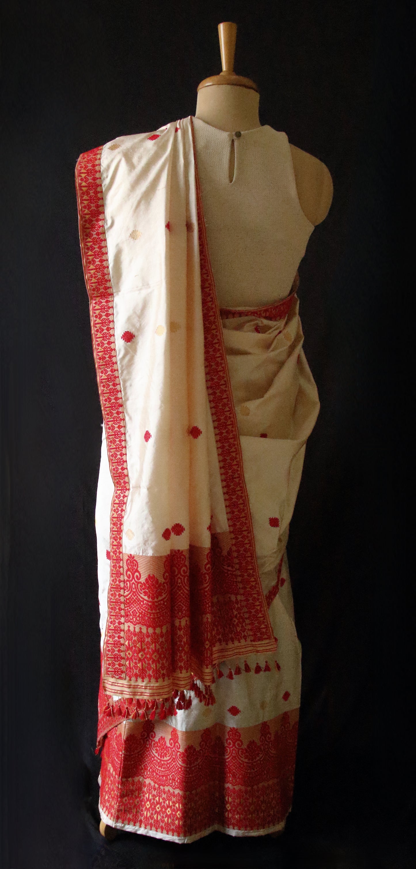 Soft Golden Beige Traditional Silk Mekhela Chador Set from Assam