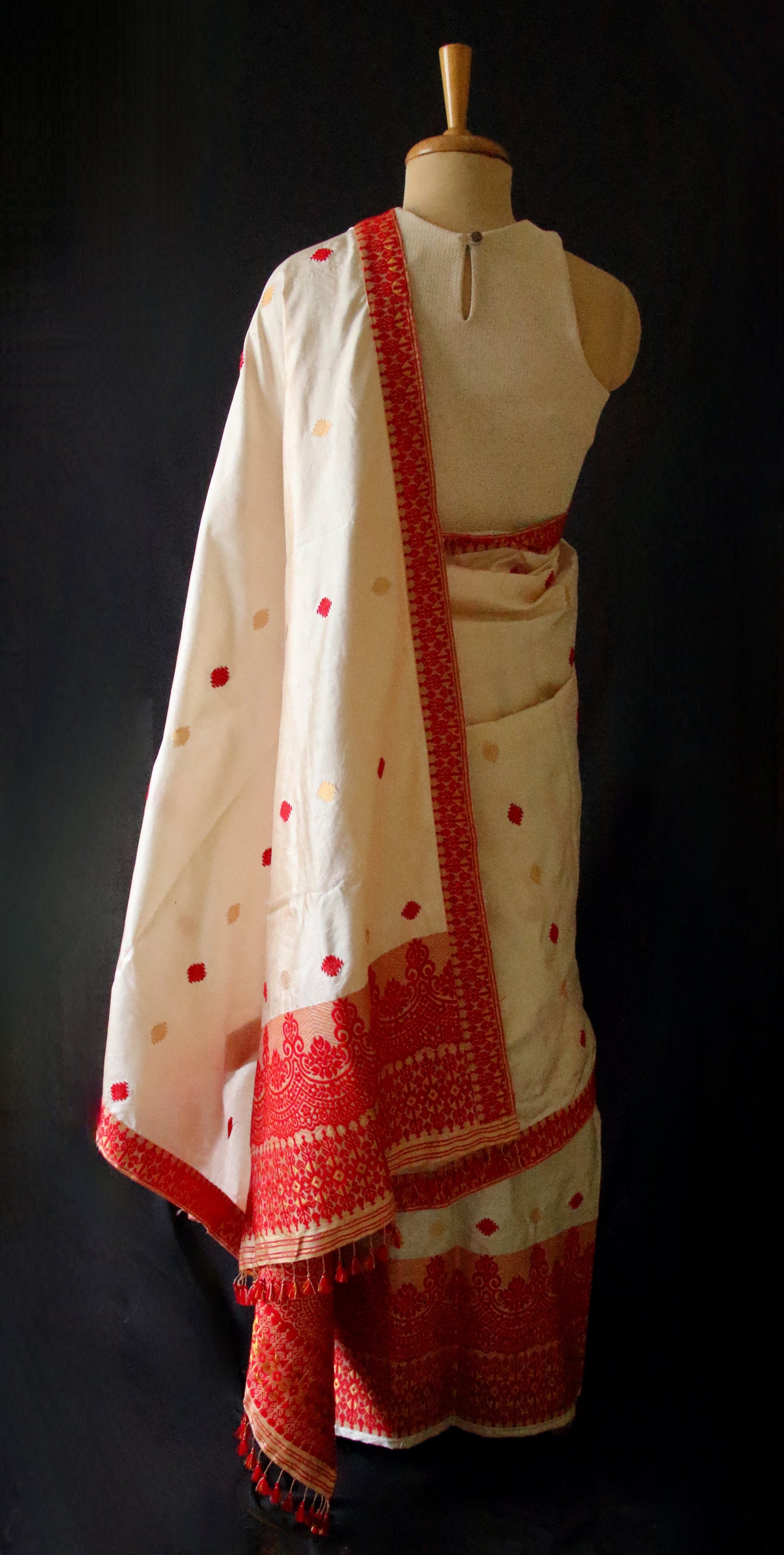 Soft Golden Beige Traditional Silk Mekhela Chador Set from Assam