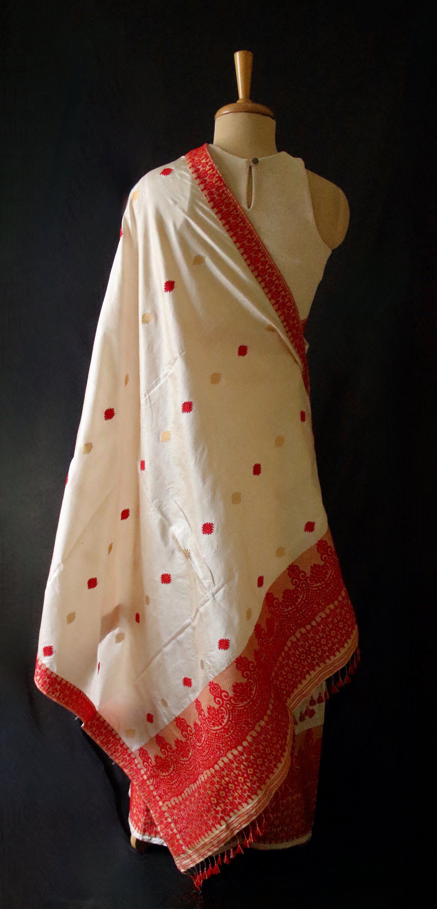 Soft Golden Beige Traditional Silk Mekhela Chador Set from Assam