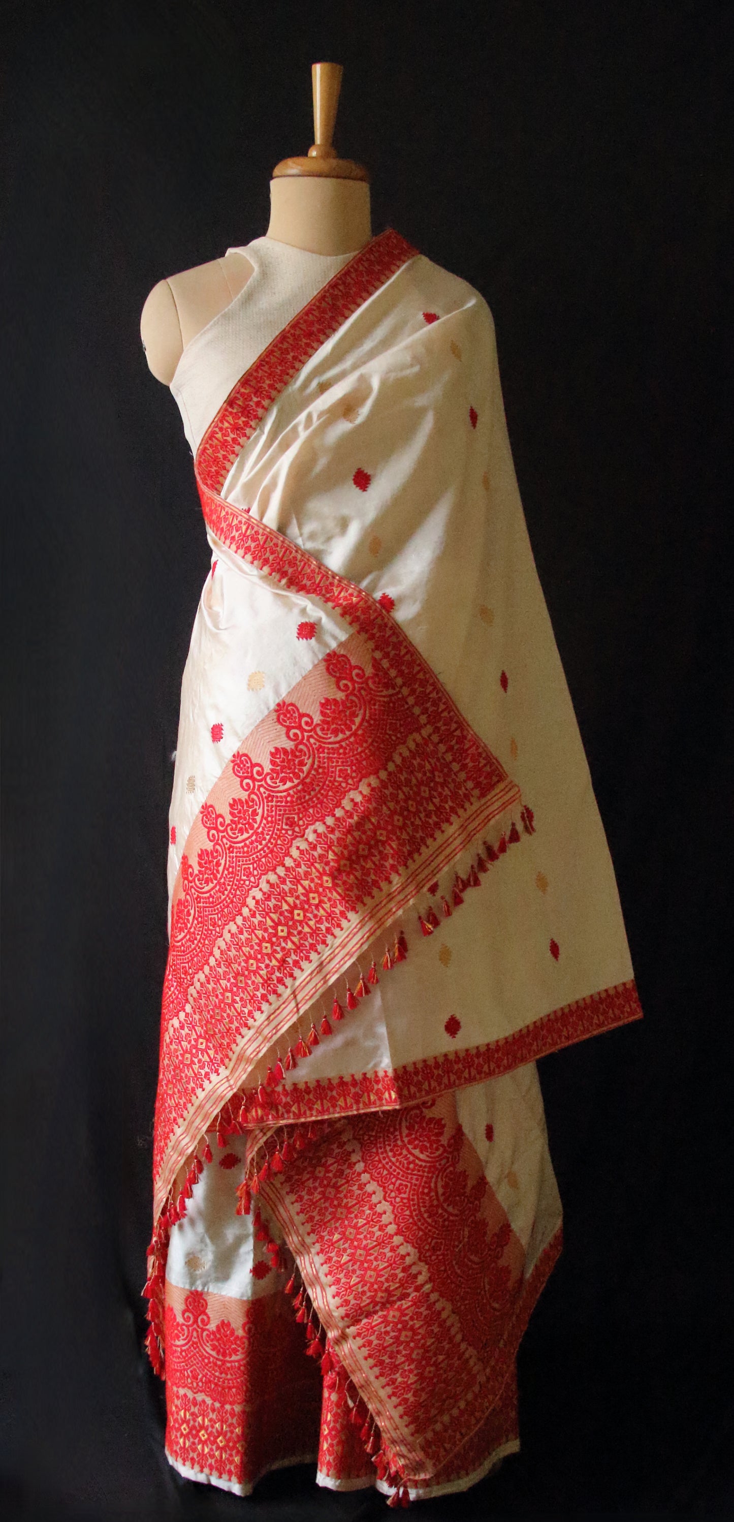 Soft Golden Beige Traditional Silk Mekhela Chador Set from Assam