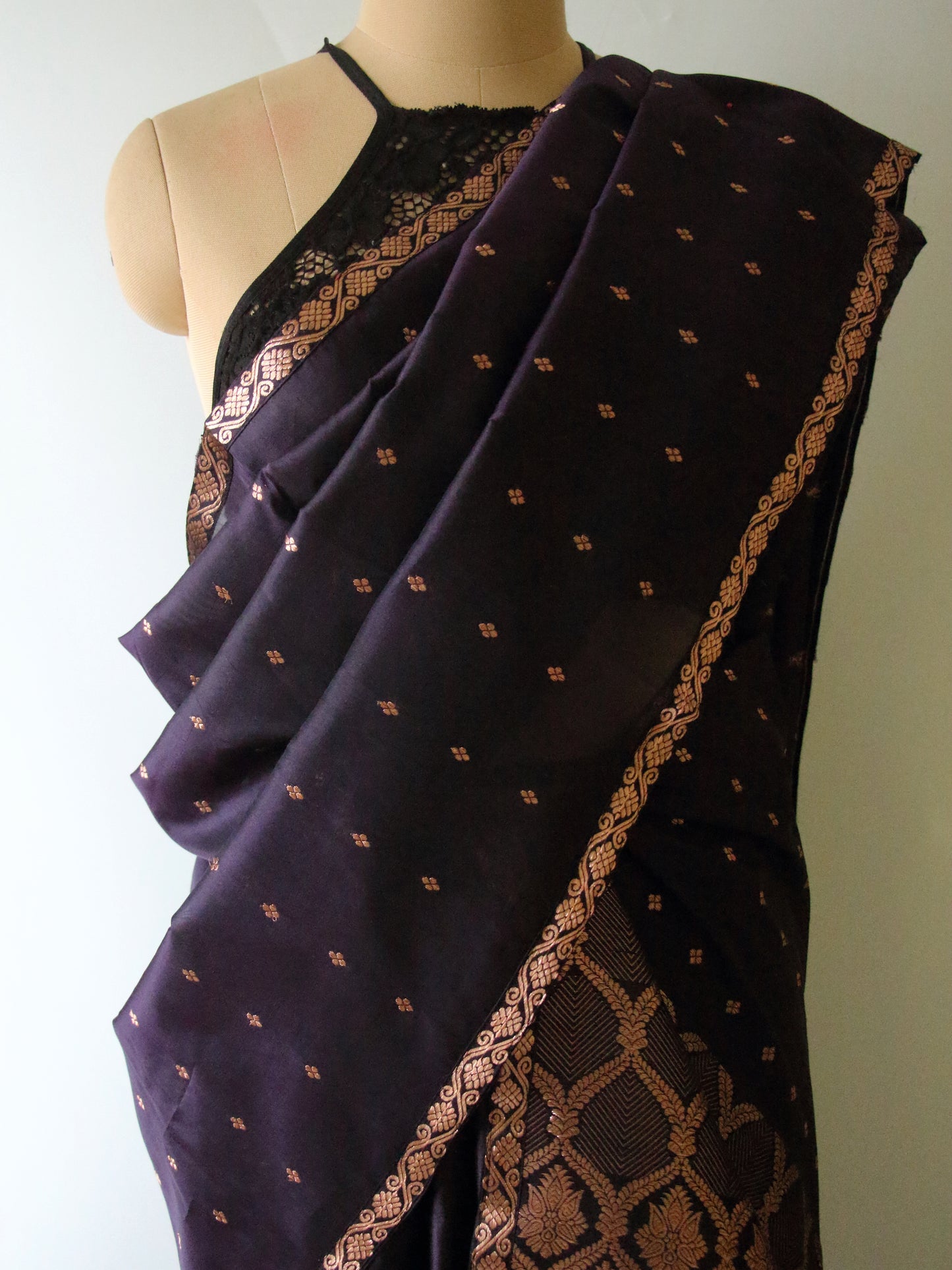 Purple Colour  Handloom Mulberry Silk Mekhla Chador Set from Assam