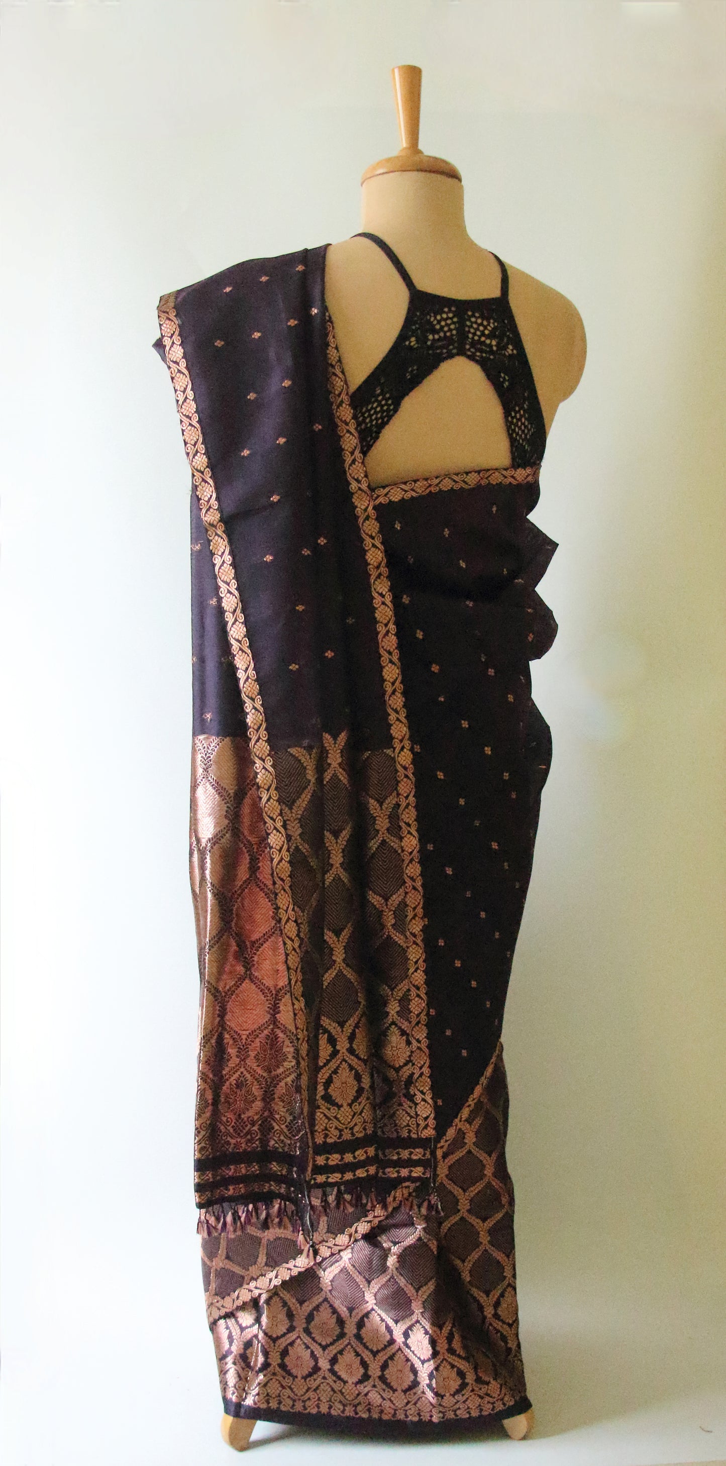 Purple Colour  Handloom Mulberry Silk Mekhla Chador Set from Assam