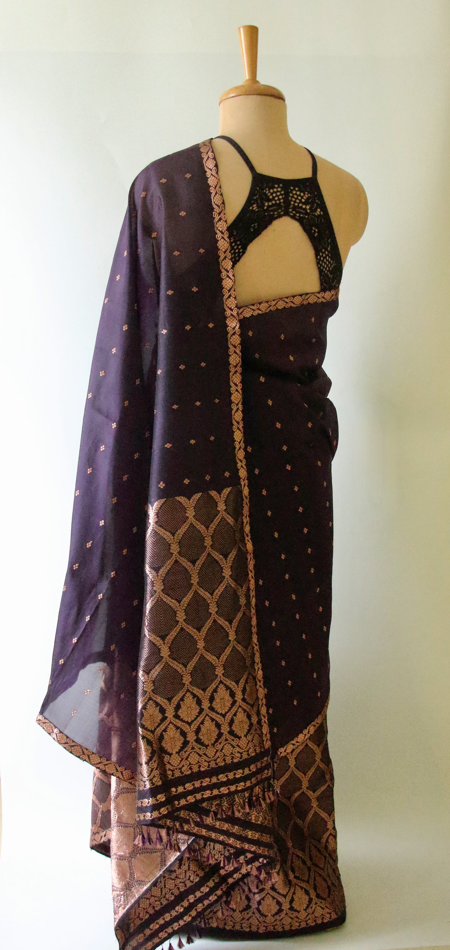 Purple Colour  Handloom Mulberry Silk Mekhla Chador Set from Assam