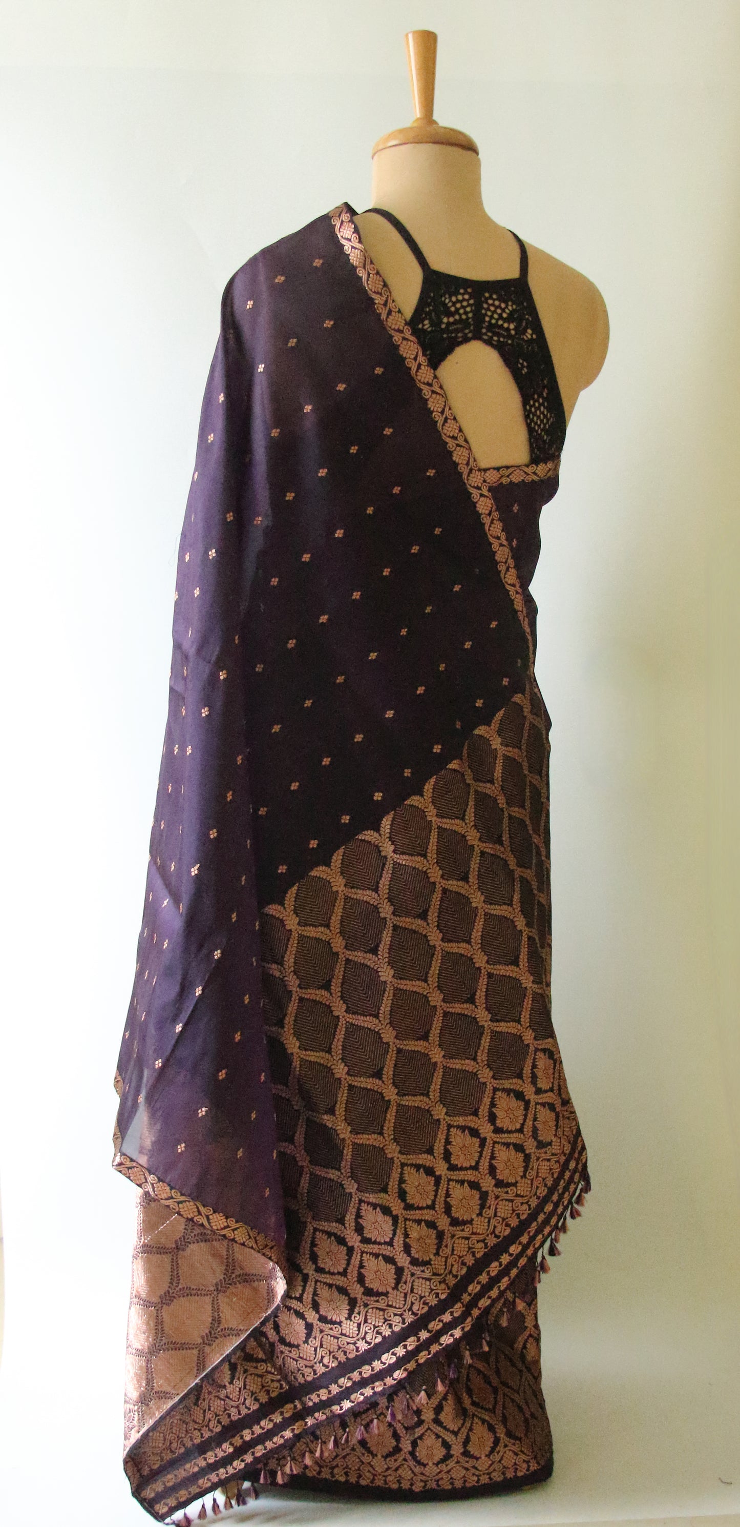 Purple Colour  Handloom Mulberry Silk Mekhla Chador Set from Assam