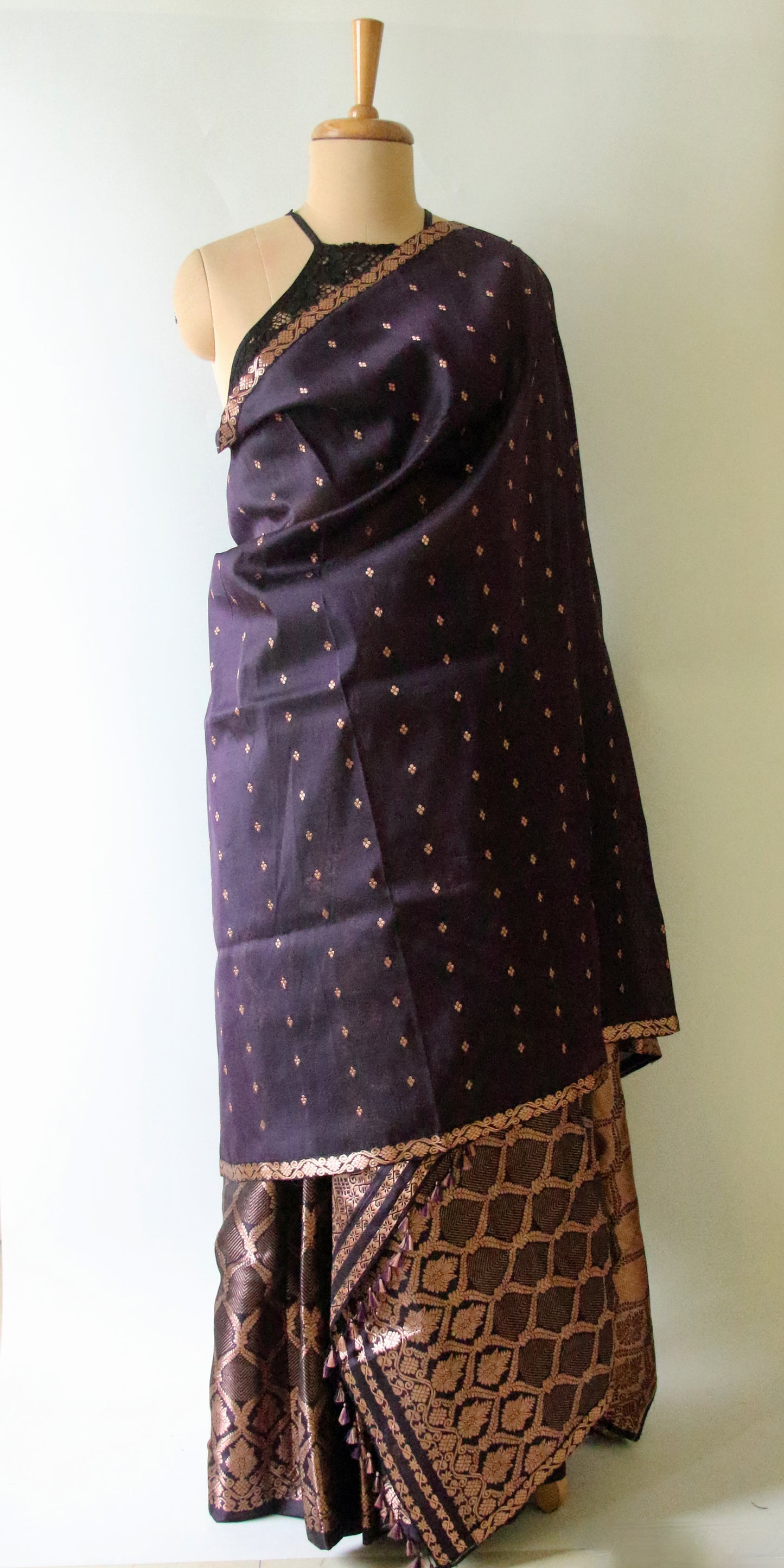 Purple Colour  Handloom Mulberry Silk Mekhla Chador Set from Assam