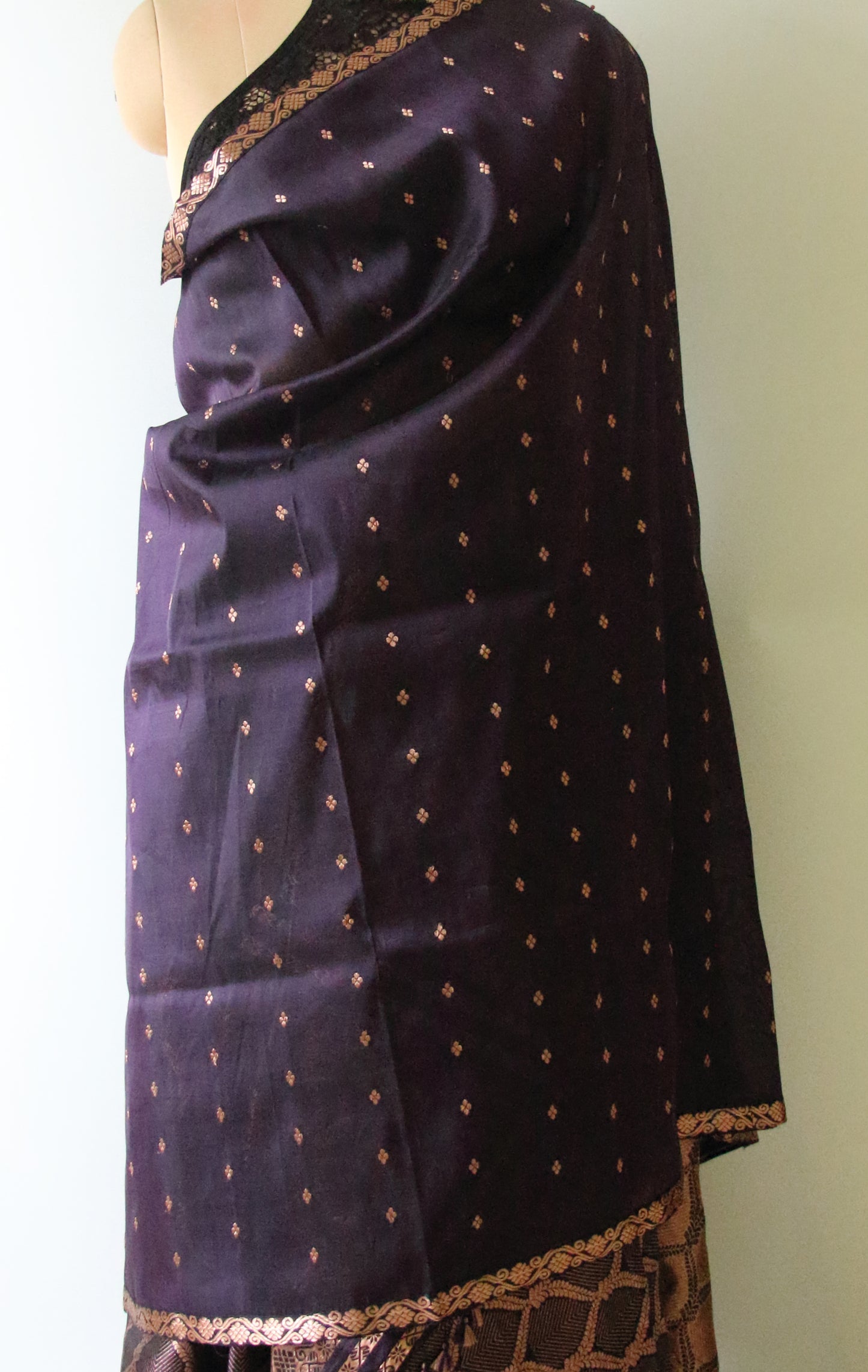 Purple Colour  Handloom Mulberry Silk Mekhla Chador Set from Assam