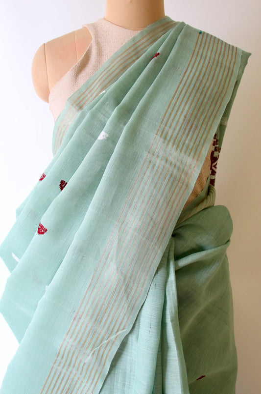 Pista Green Handloom Cotton Silk Saree