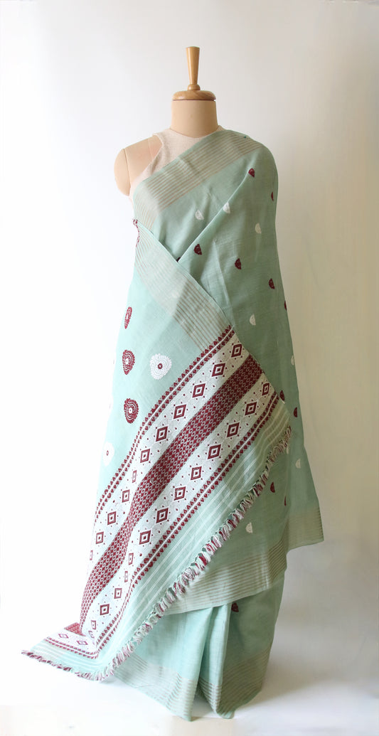 Pista Green Handloom Cotton Silk Saree