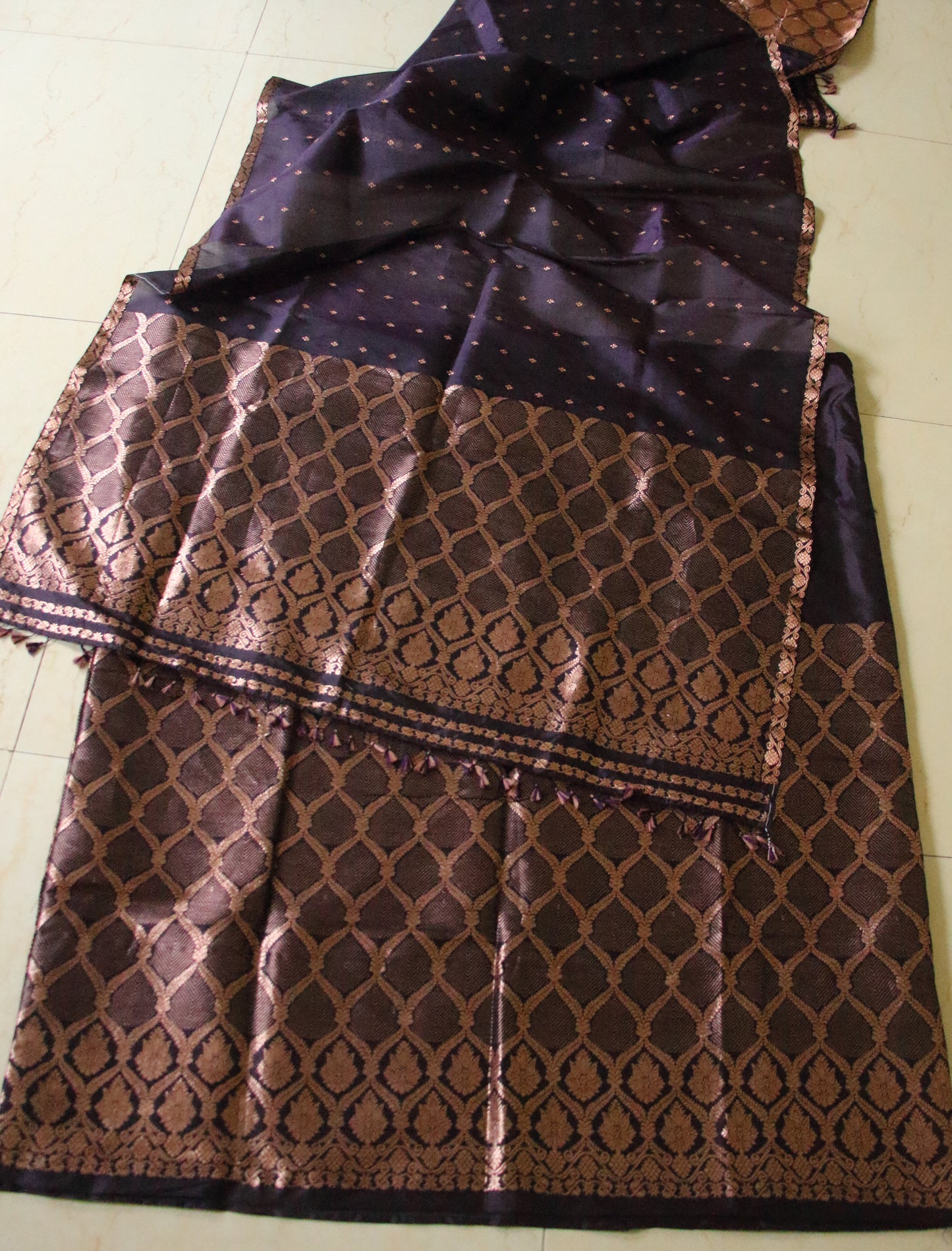 Purple Colour  Handloom Mulberry Silk Mekhla Chador Set from Assam