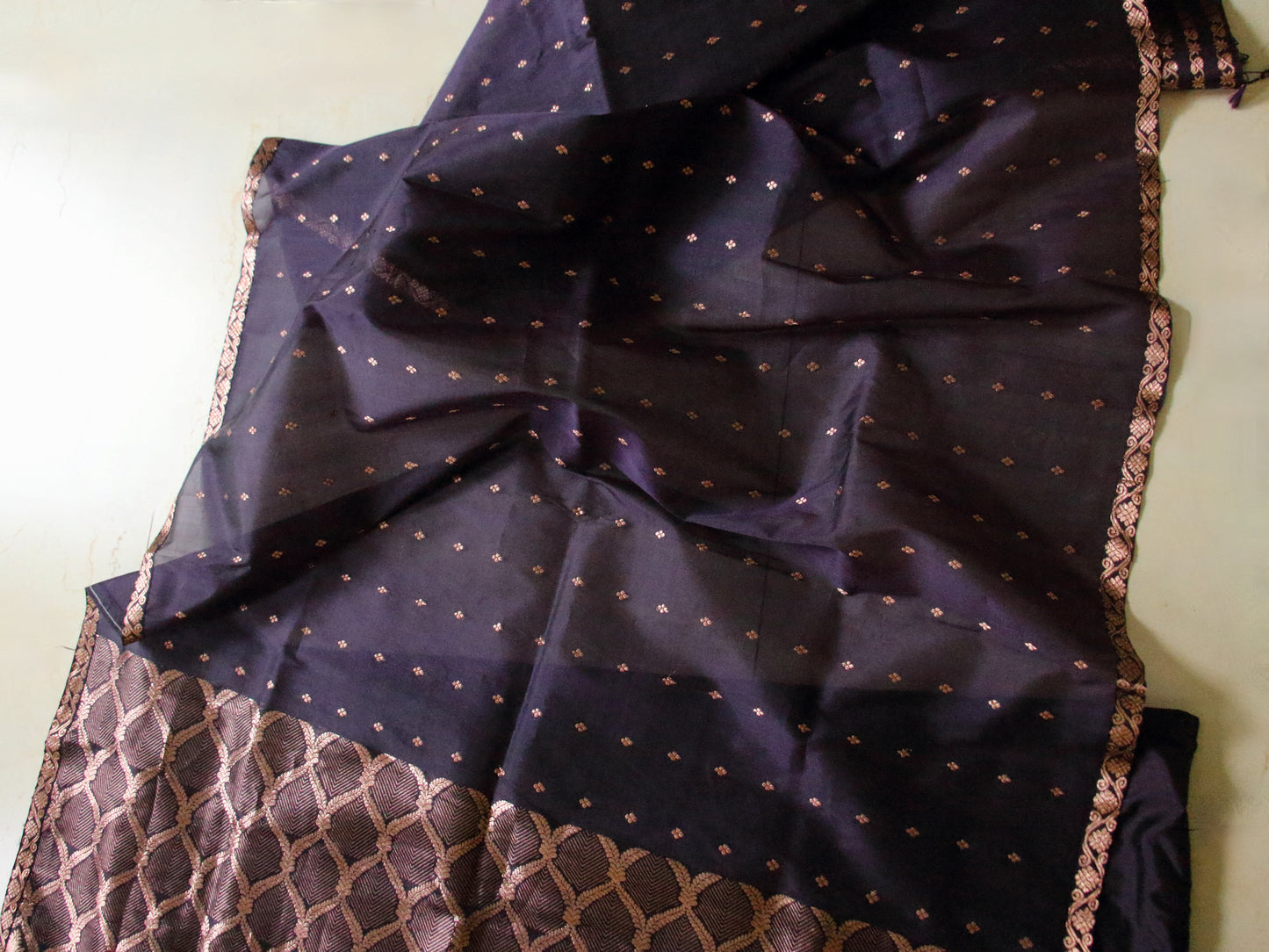 Purple Colour  Handloom Mulberry Silk Mekhla Chador Set from Assam