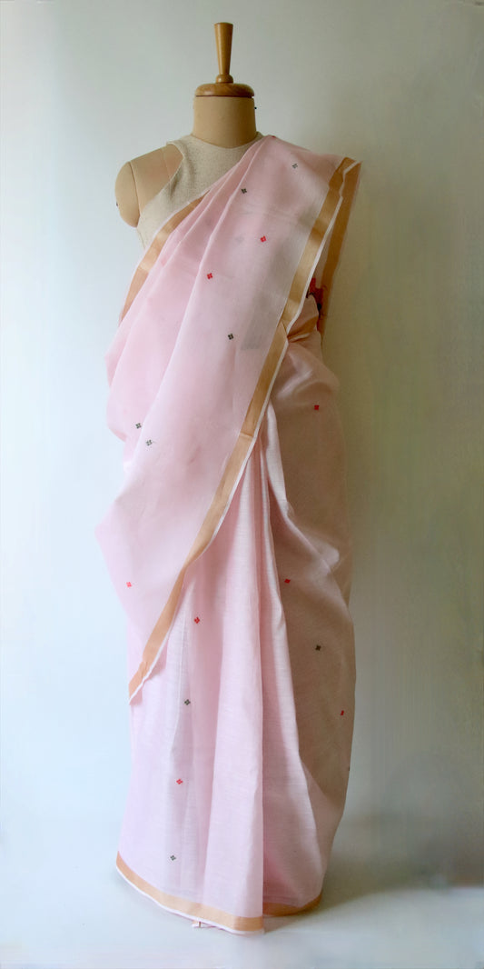 Light Pink Handloom Cotton Silk Saree