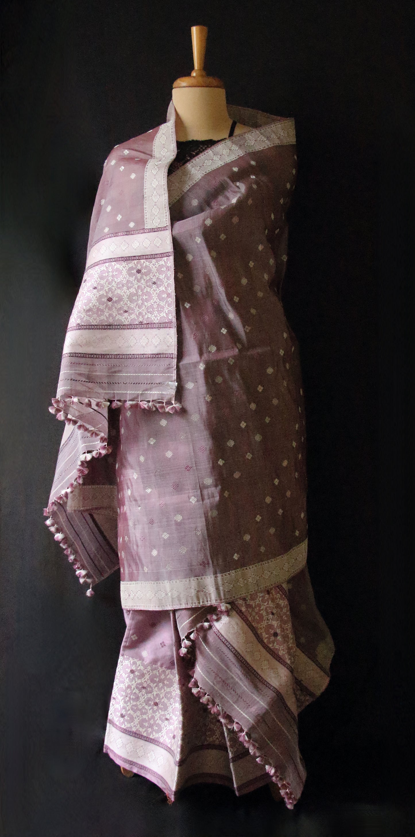 Natural Dyed  Handloom Mulberry Silk Mekhla Chador Set from Assam