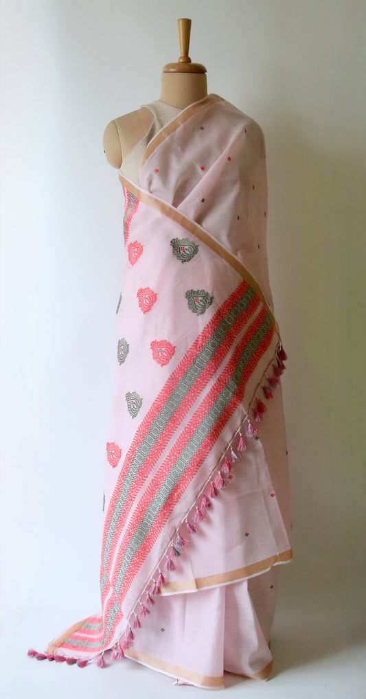 Light Pink Handloom Cotton Silk Saree