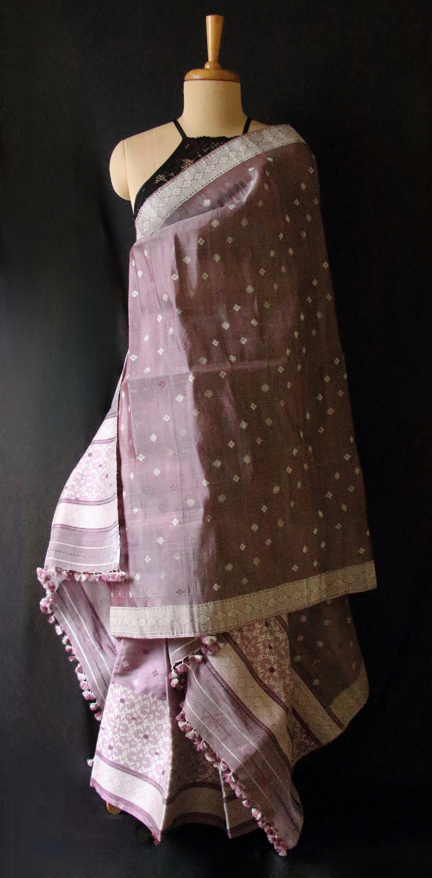 Natural Dyed  Handloom Mulberry Silk Mekhla Chador Set from Assam