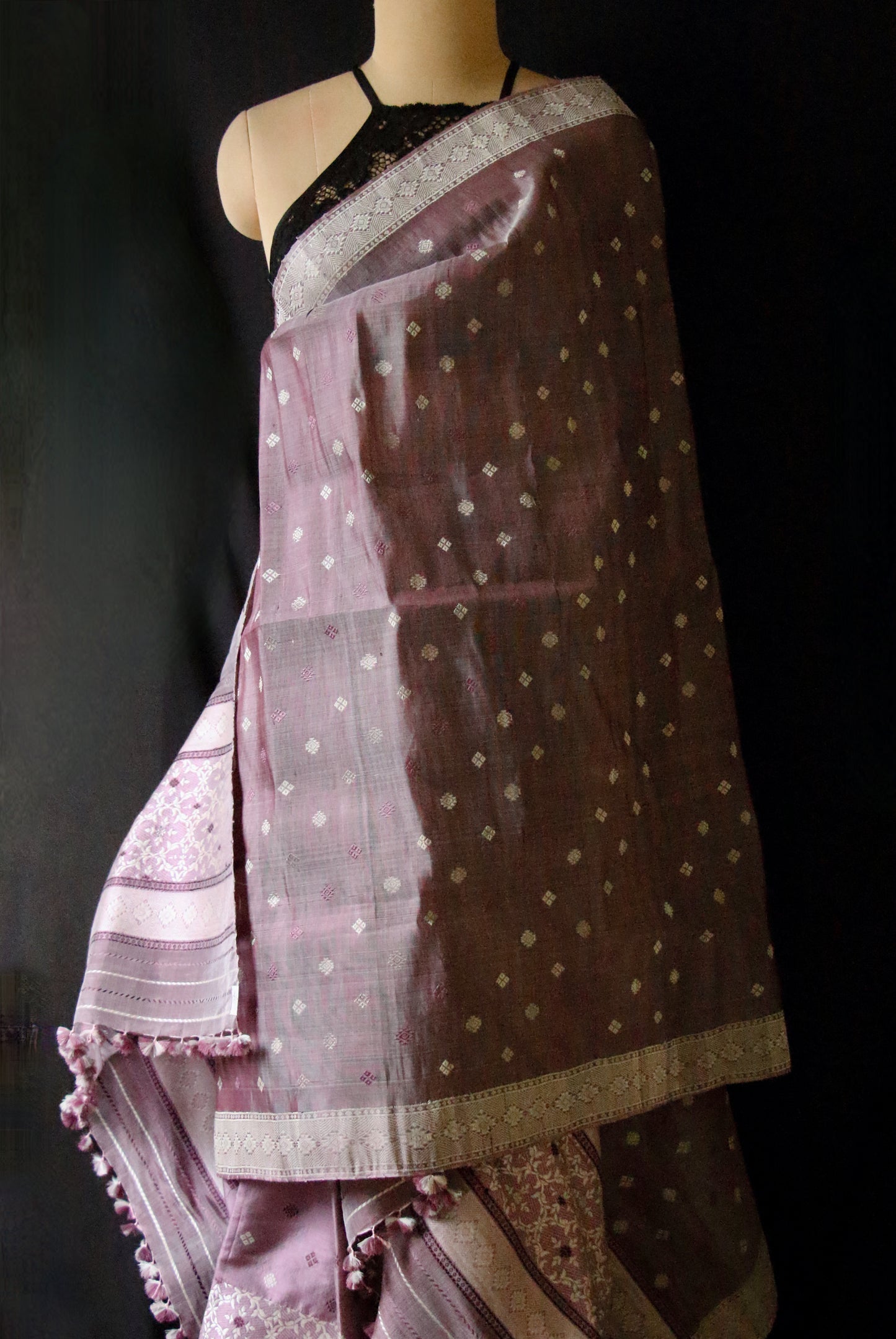 Natural Dyed  Handloom Mulberry Silk Mekhla Chador Set from Assam