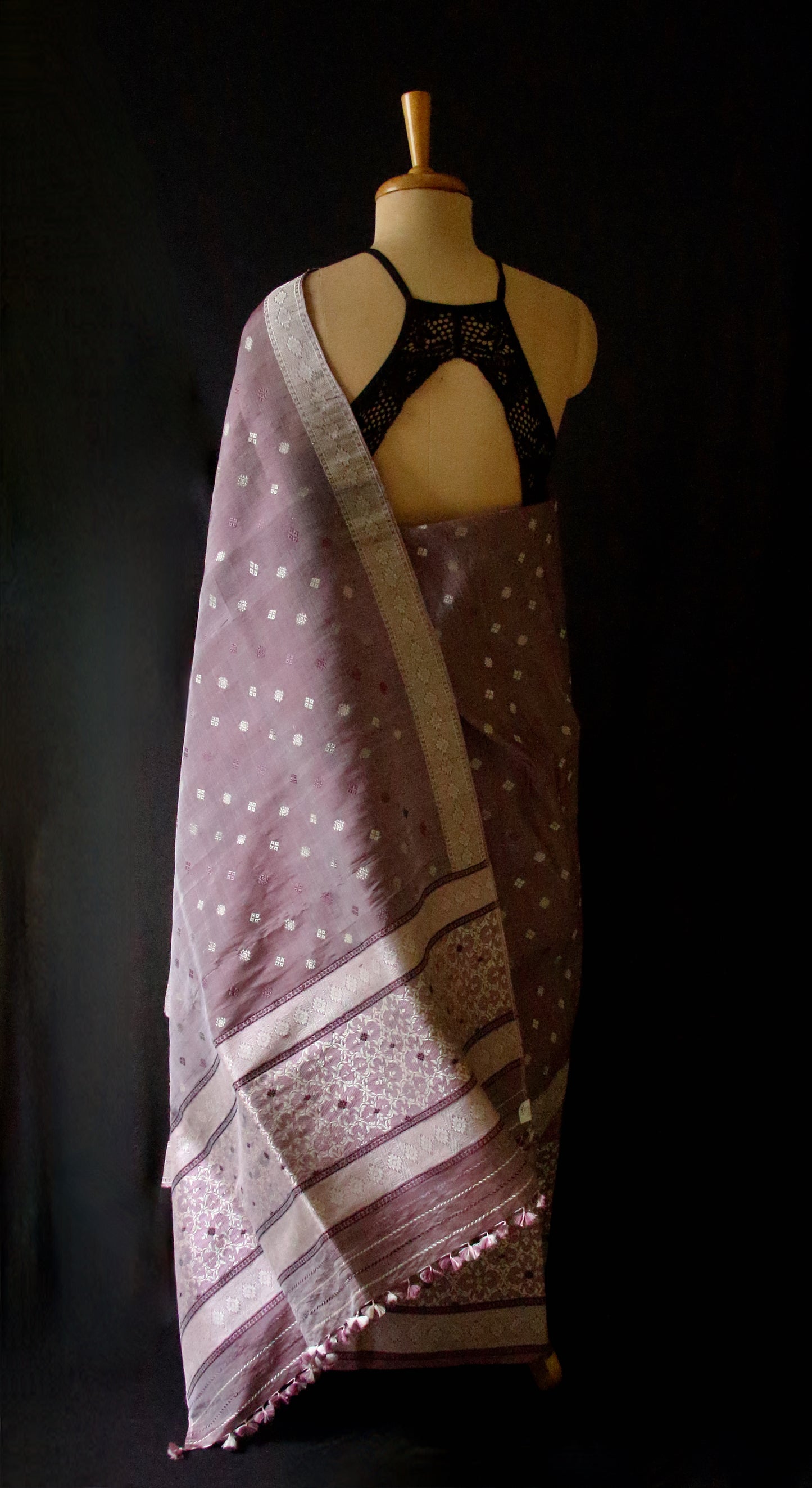 Natural Dyed  Handloom Mulberry Silk Mekhla Chador Set from Assam