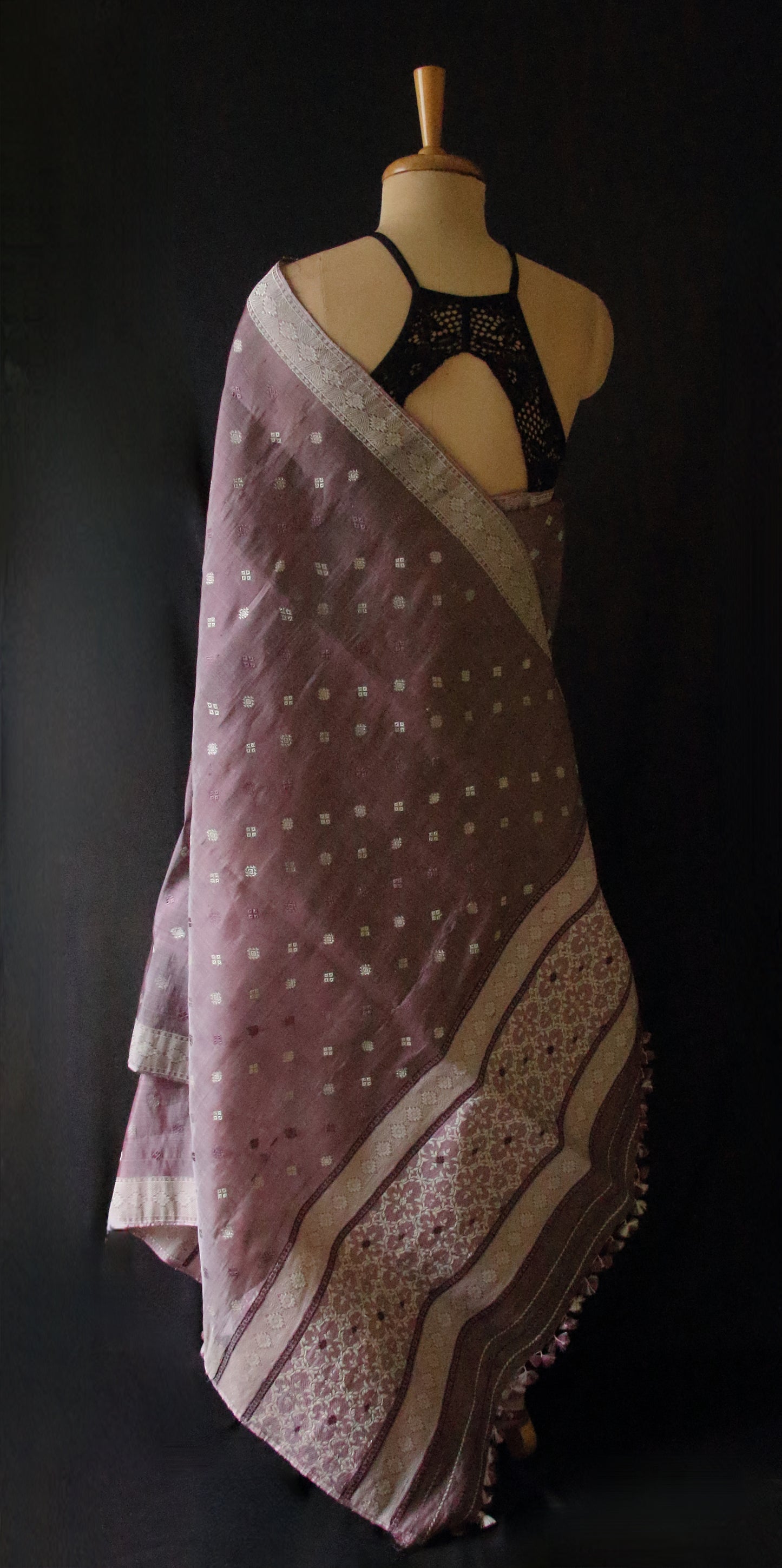 Natural Dyed  Handloom Mulberry Silk Mekhla Chador Set from Assam