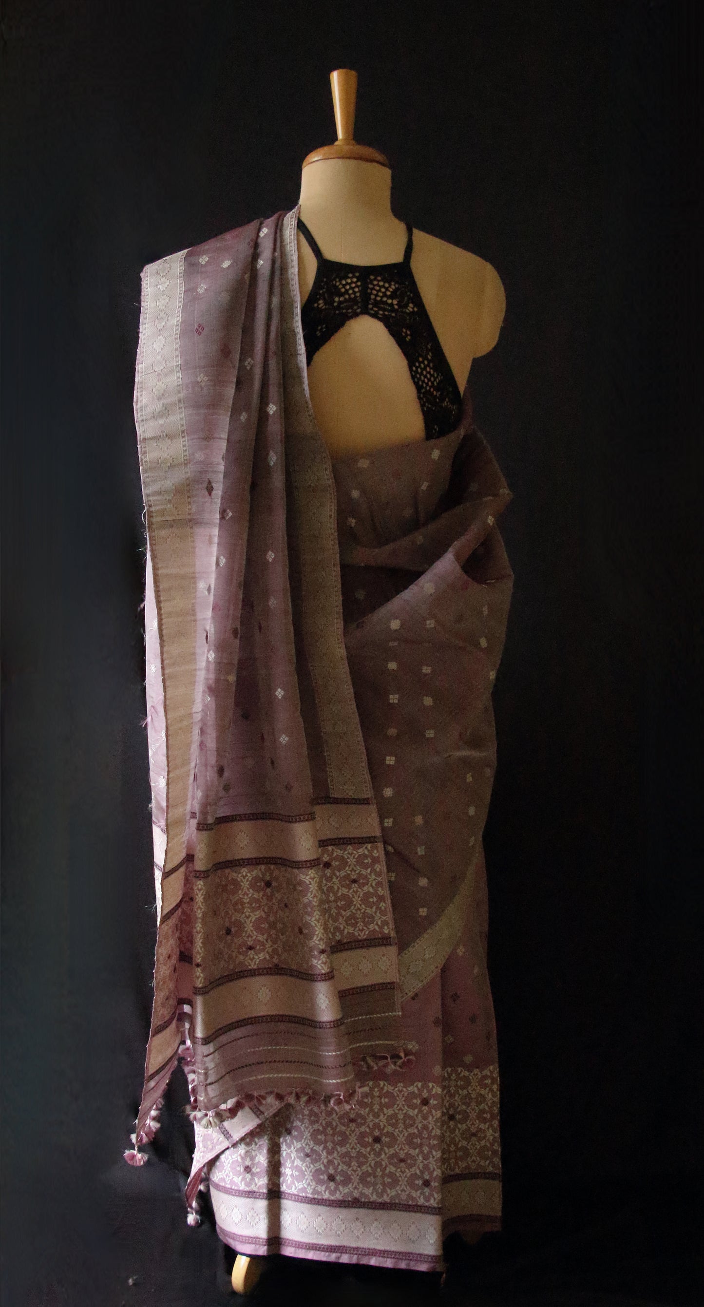 Natural Dyed  Handloom Mulberry Silk Mekhla Chador Set from Assam