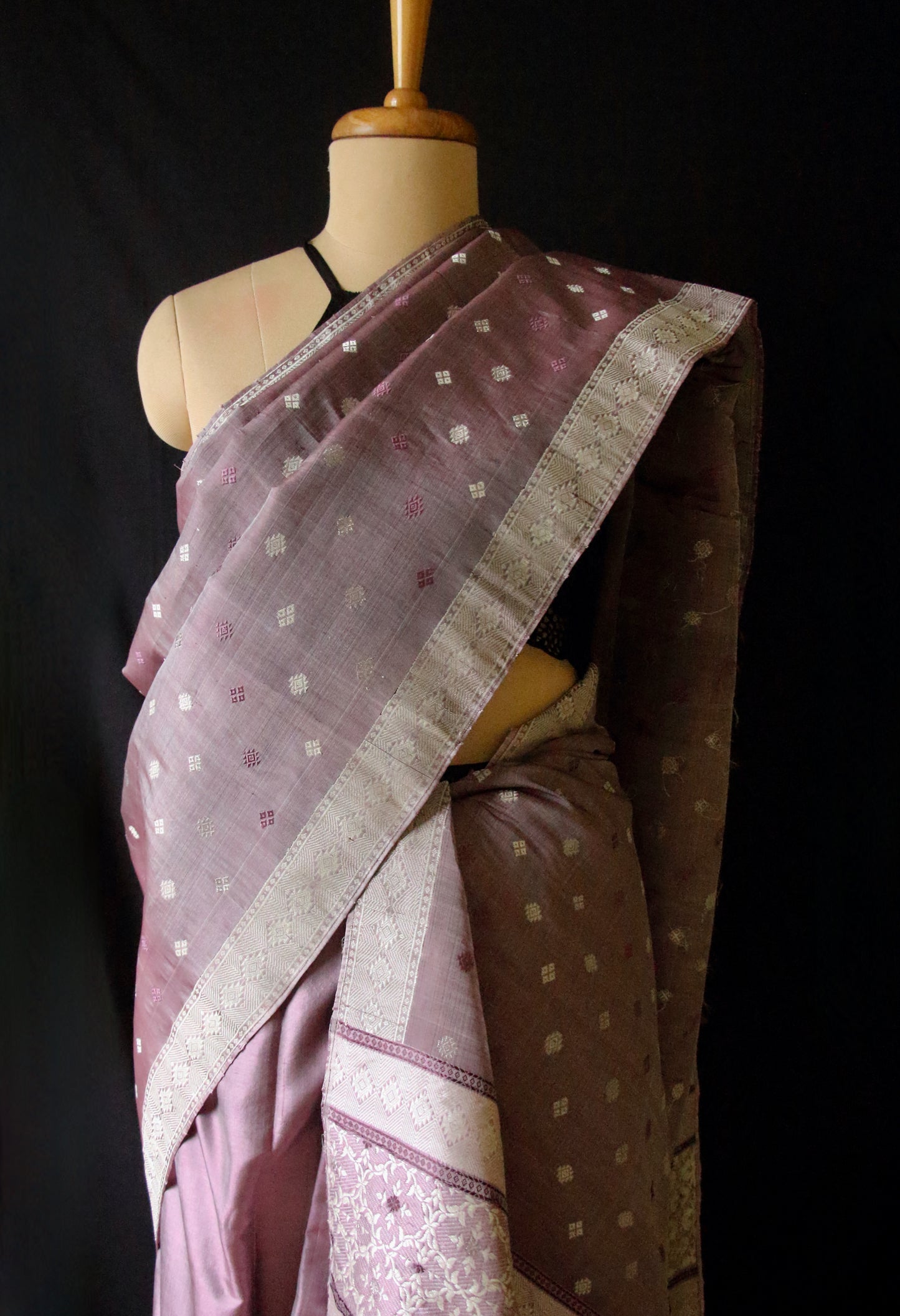 Natural Dyed  Handloom Mulberry Silk Mekhla Chador Set from Assam