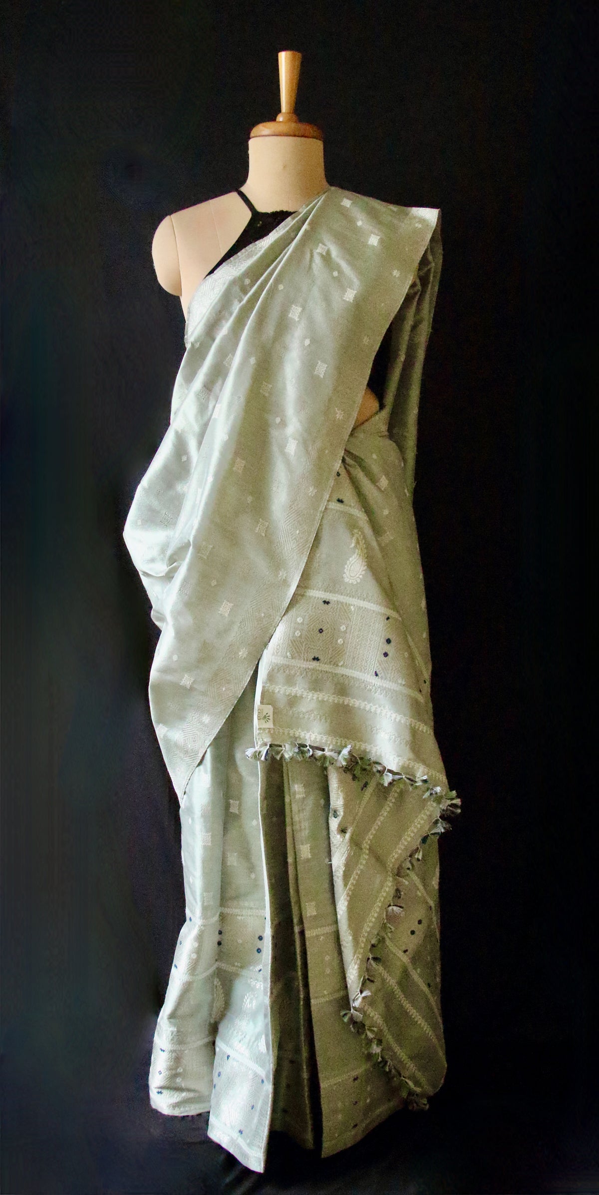 Pista Green Natural dyed Silk Mekhela Chador Set from Assam