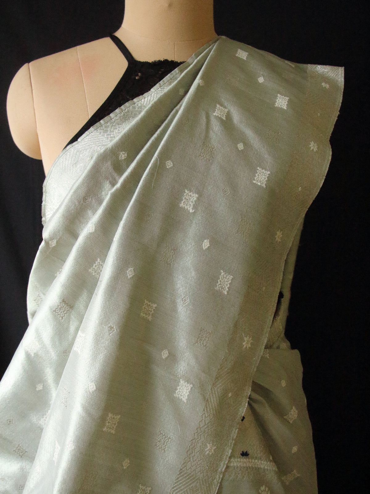 Pista Green Natural dyed Silk Mekhela Chador Set from Assam