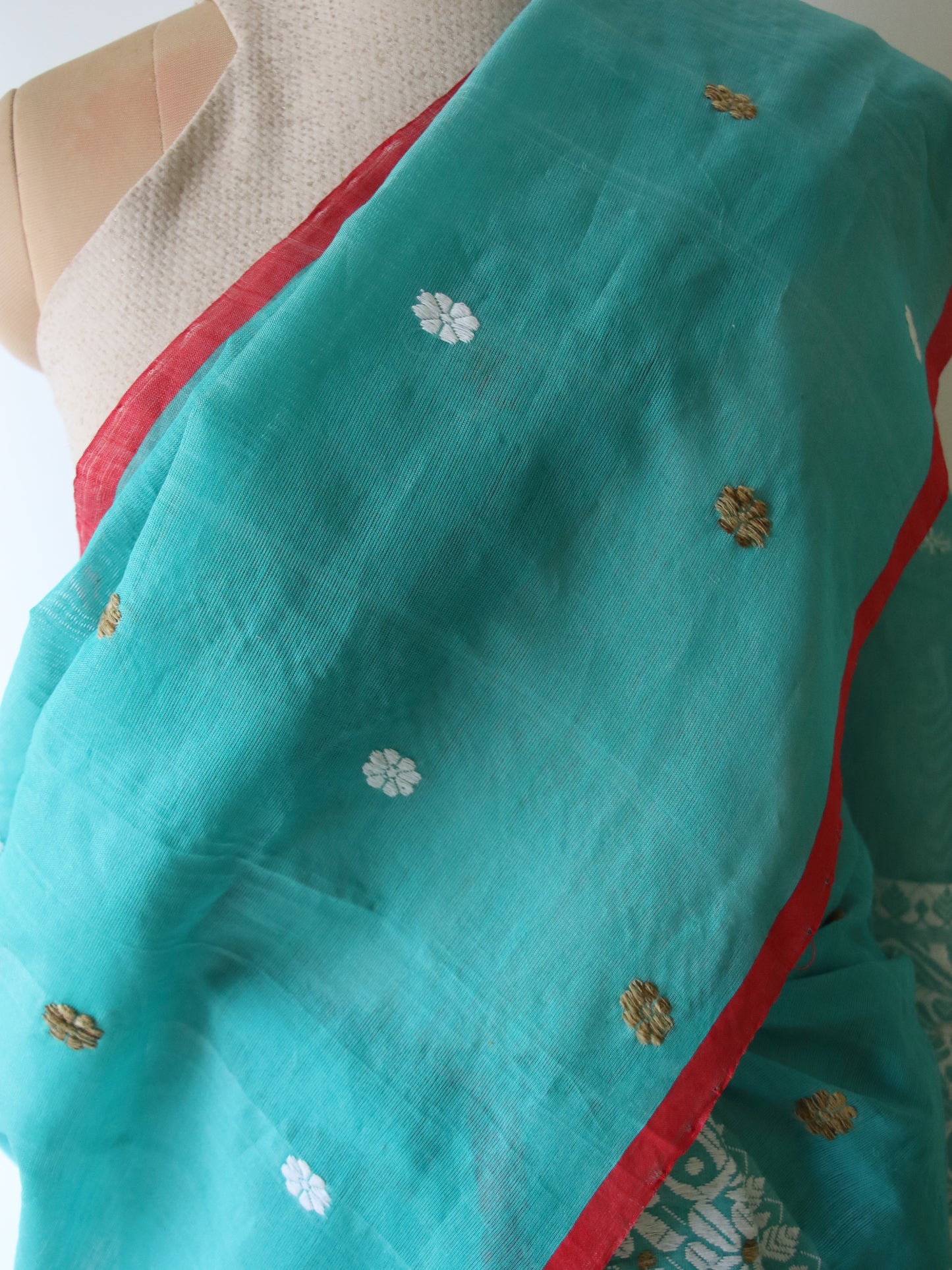 Teal Blue Cotton Silk Mekhela Chador Set