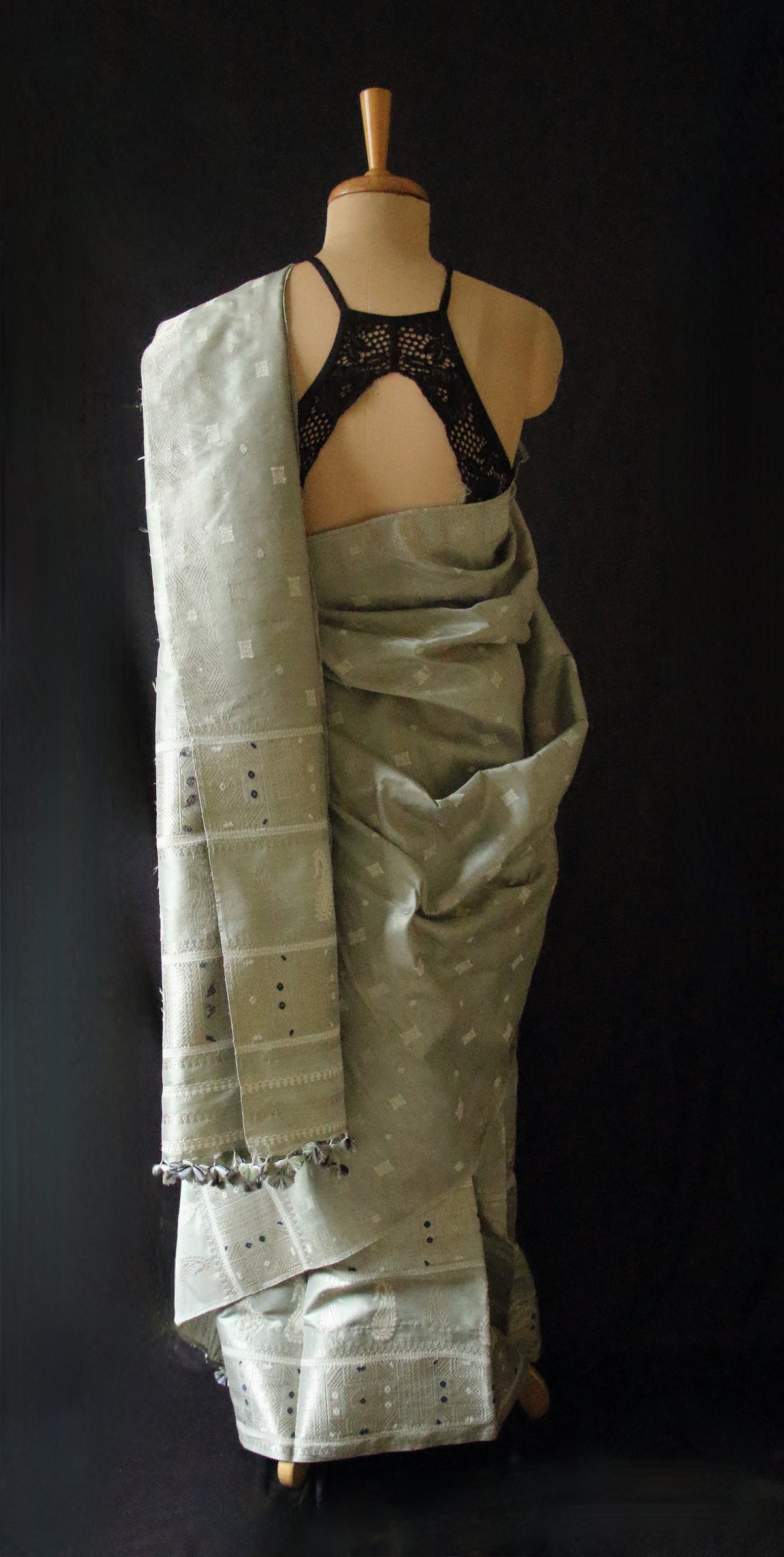 Pista Green Natural dyed Silk Mekhela Chador Set from Assam