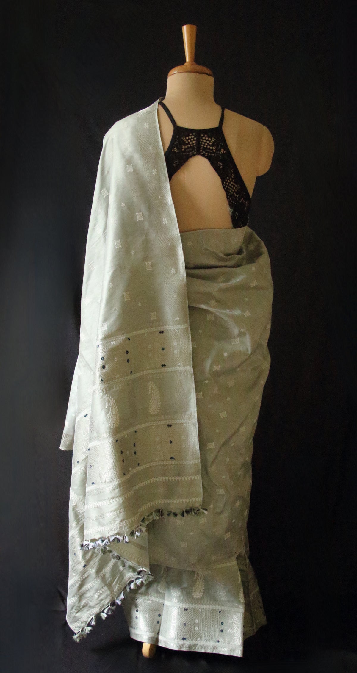 Pista Green Natural dyed Silk Mekhela Chador Set from Assam