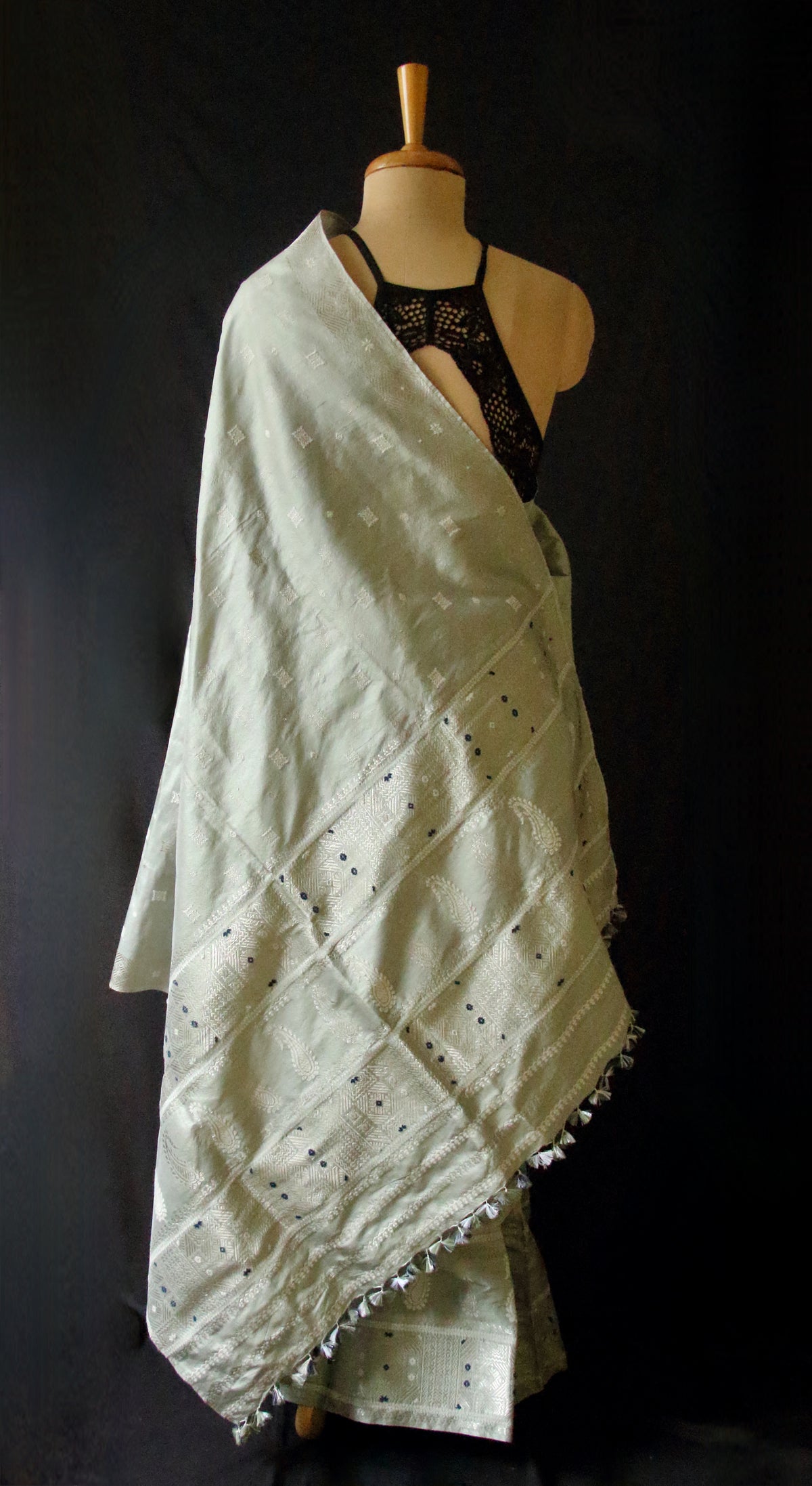 Pista Green Natural dyed Silk Mekhela Chador Set from Assam
