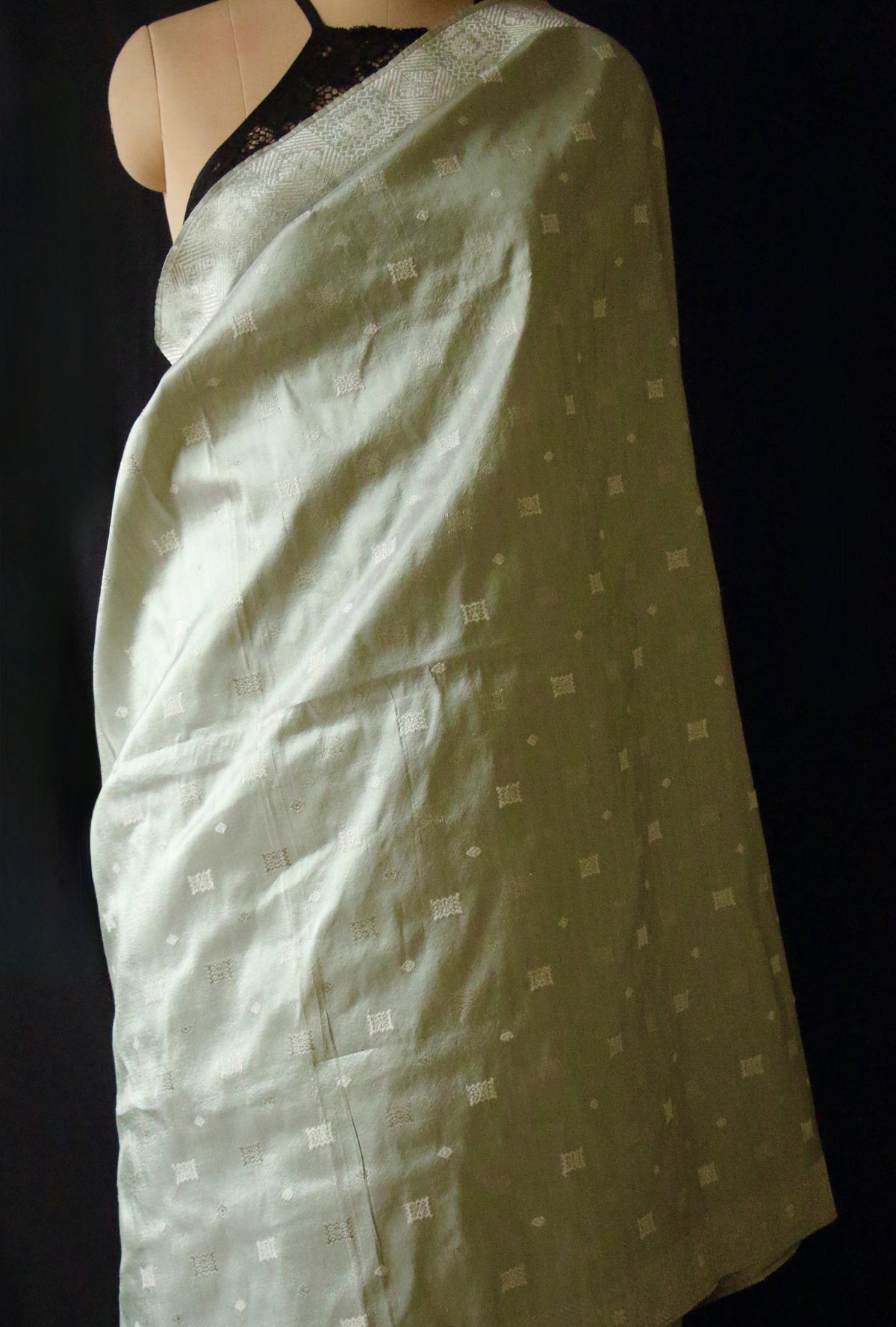 Pista Green Natural dyed Silk Mekhela Chador Set from Assam