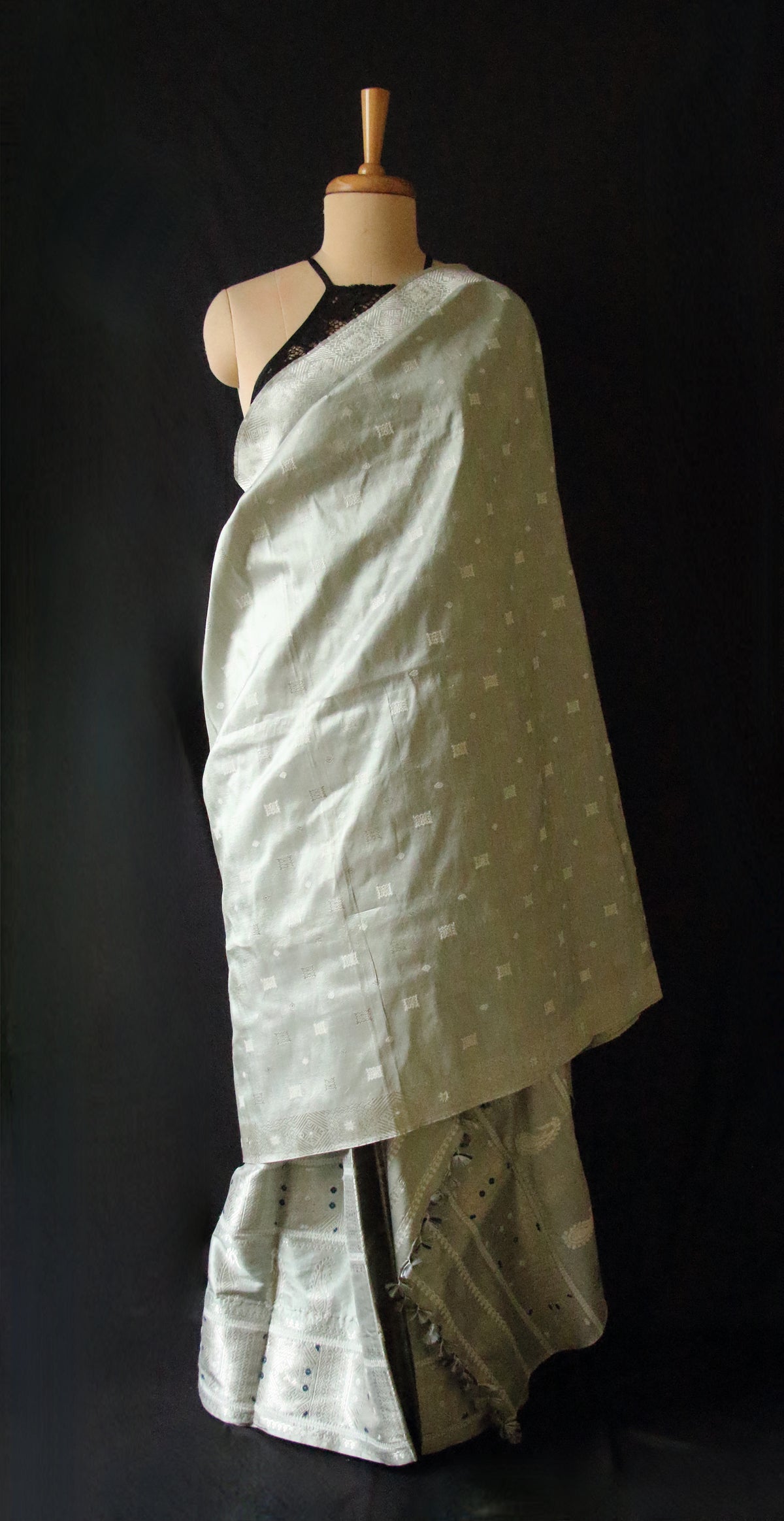 Pista Green Natural dyed Silk Mekhela Chador Set from Assam