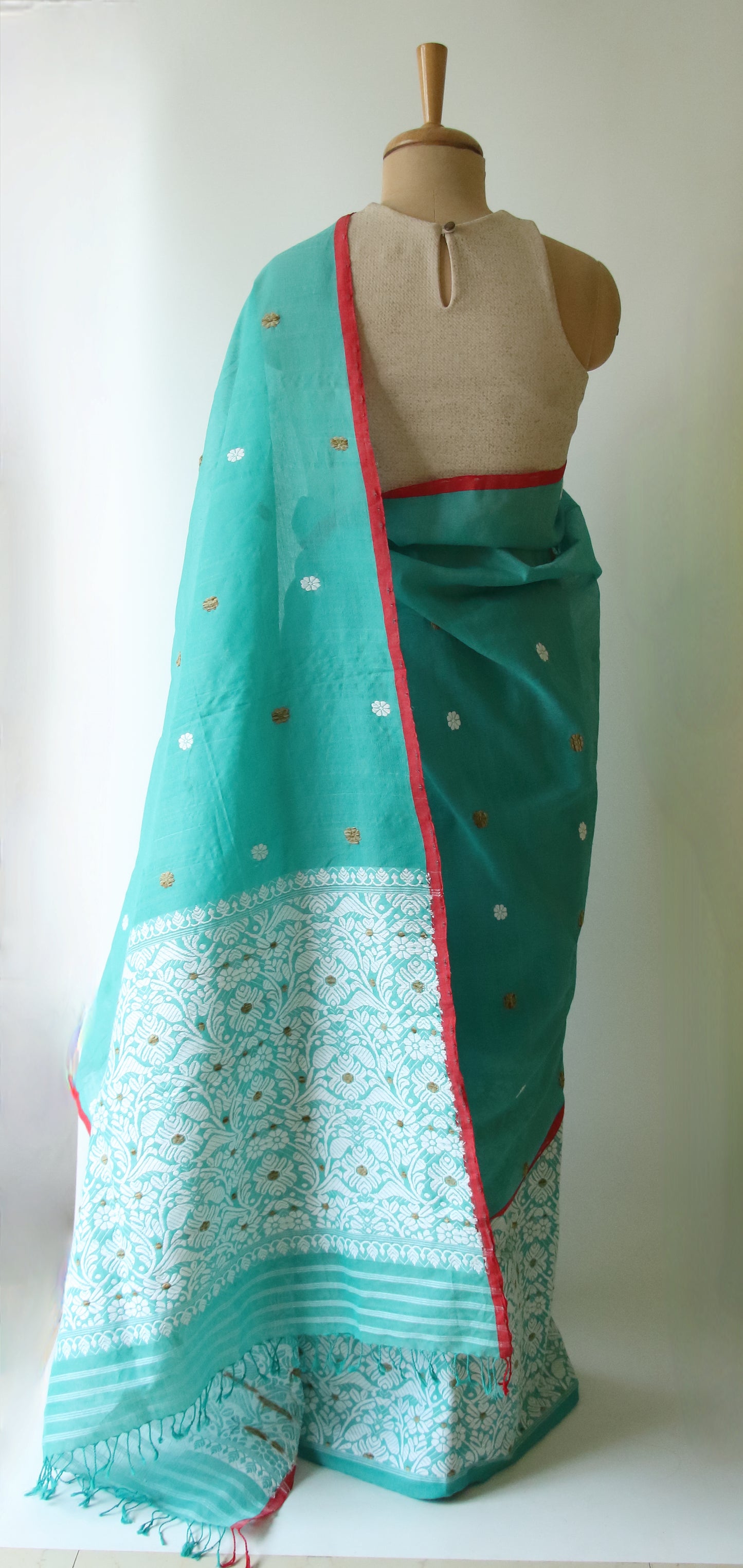 Teal Blue Cotton Silk Mekhela Chador Set
