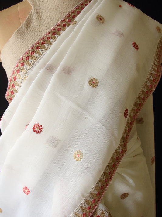 Natural Dyed Beige Cotton Silk  Handloom Mekhela Chador Set