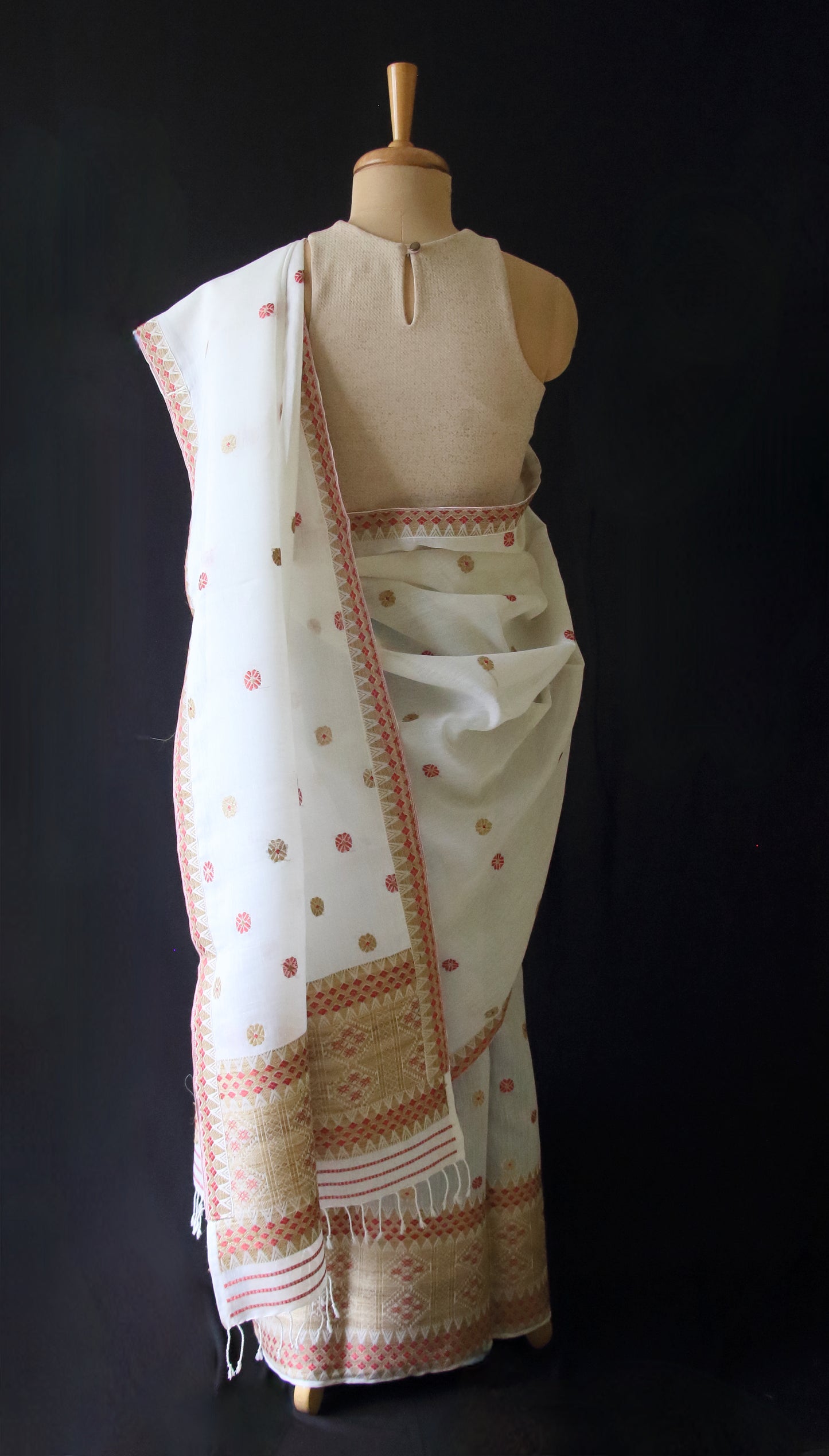 Natural Dyed Beige Cotton Silk  Handloom Mekhela Chador Set