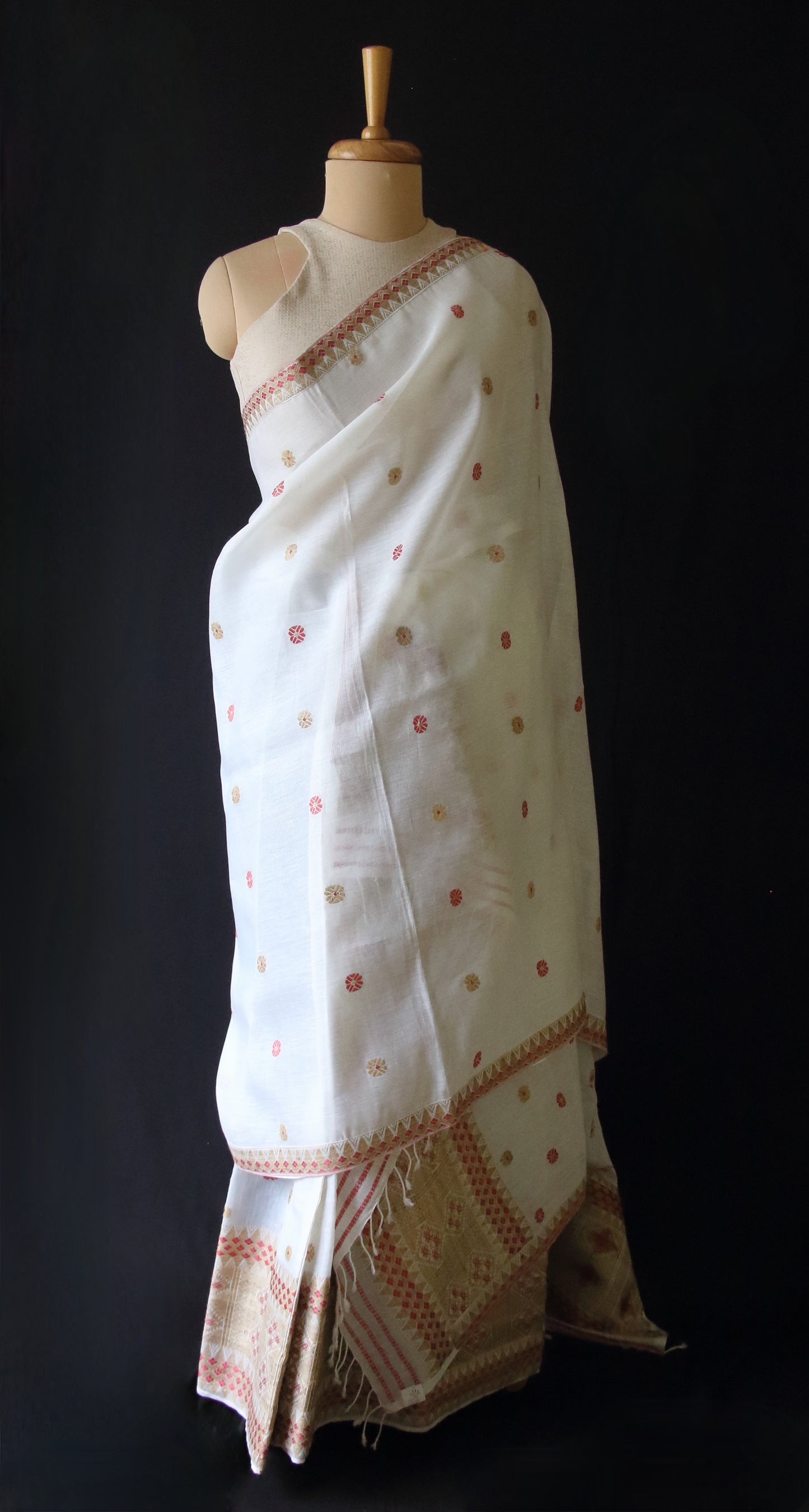Natural Dyed Beige Cotton Silk  Handloom Mekhela Chador Set
