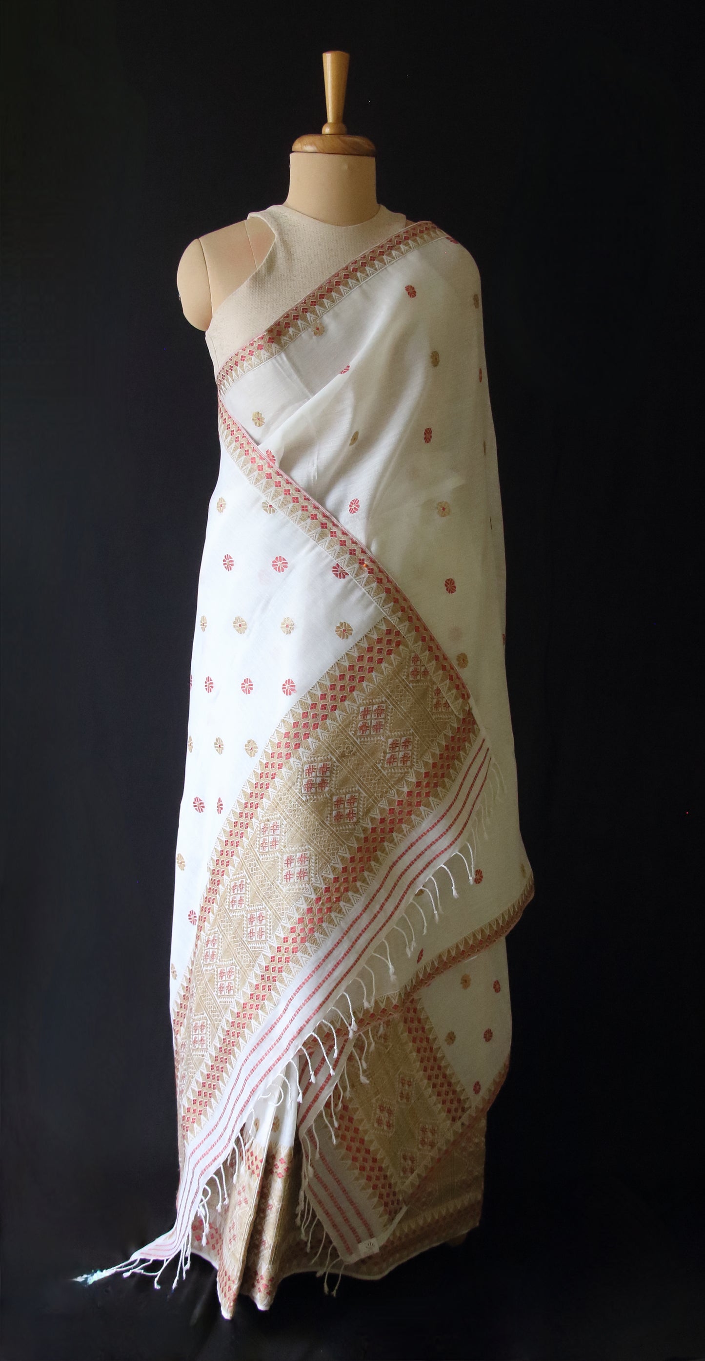 Natural Dyed Beige Cotton Silk  Handloom Mekhela Chador Set