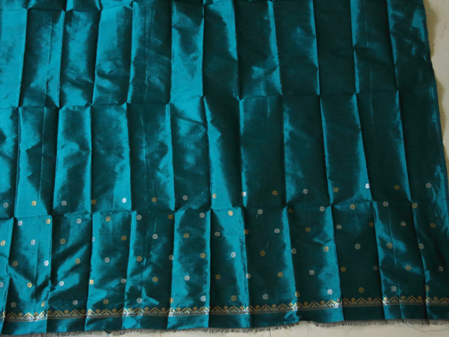Ferozi Green Handloom Mulberry Silk Mekhla Chador Set from Assam