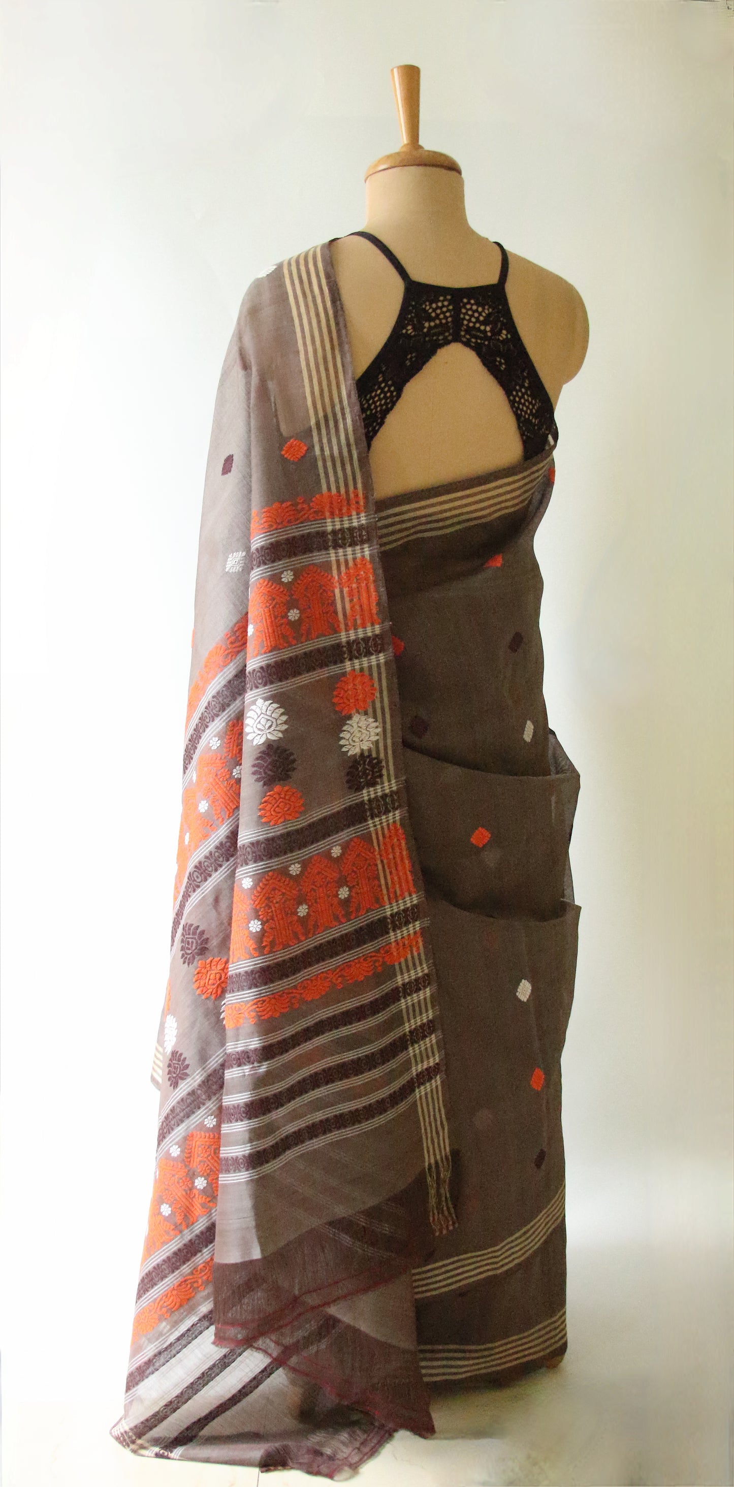 Natural Dyed  Handloom Cotton Silk Saree from Assam