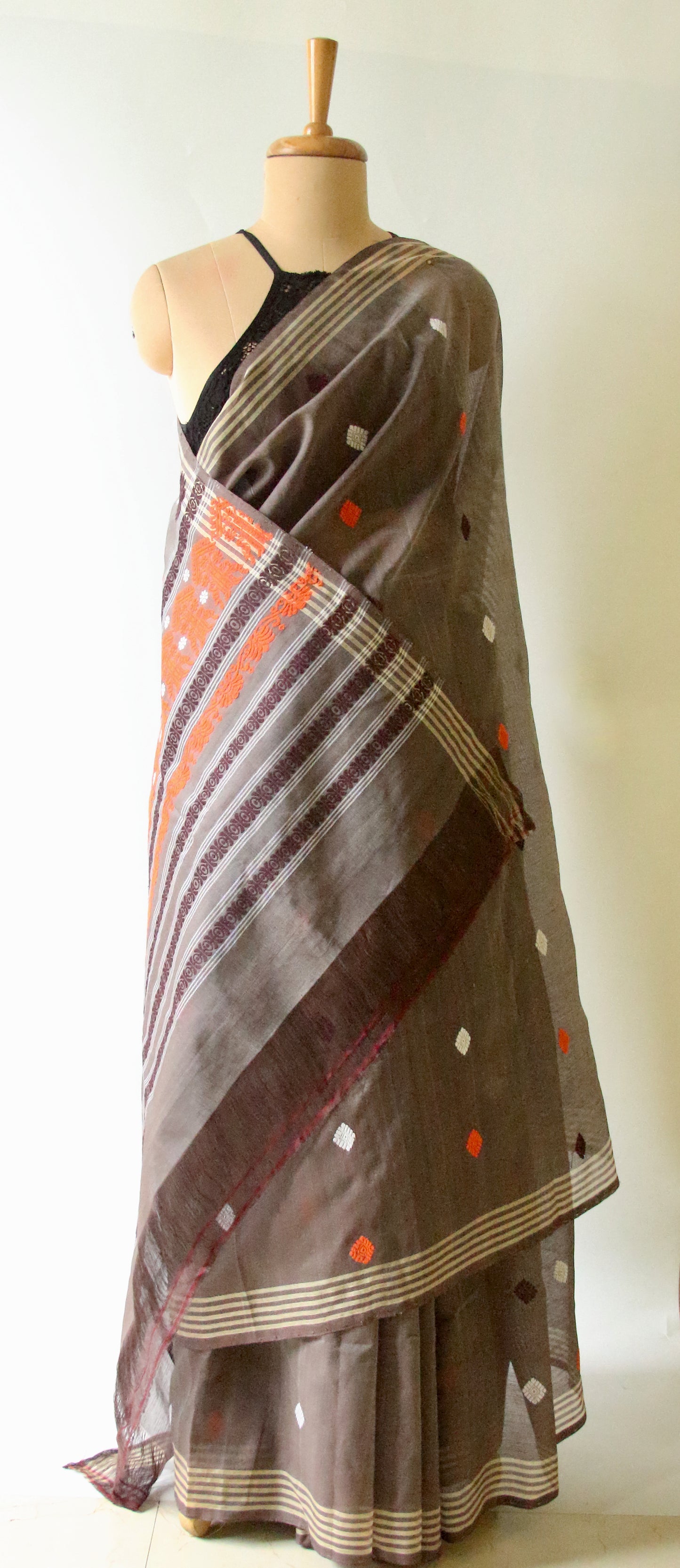 Natural Dyed  Handloom Cotton Silk Saree from Assam