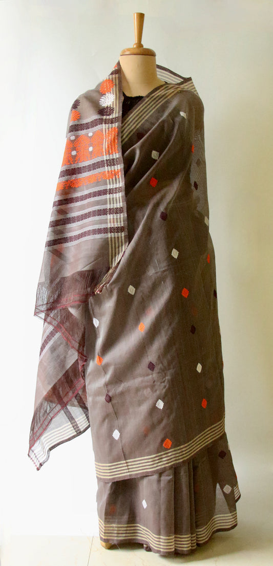 Natural Dyed  Handloom Cotton Silk Saree from Assam