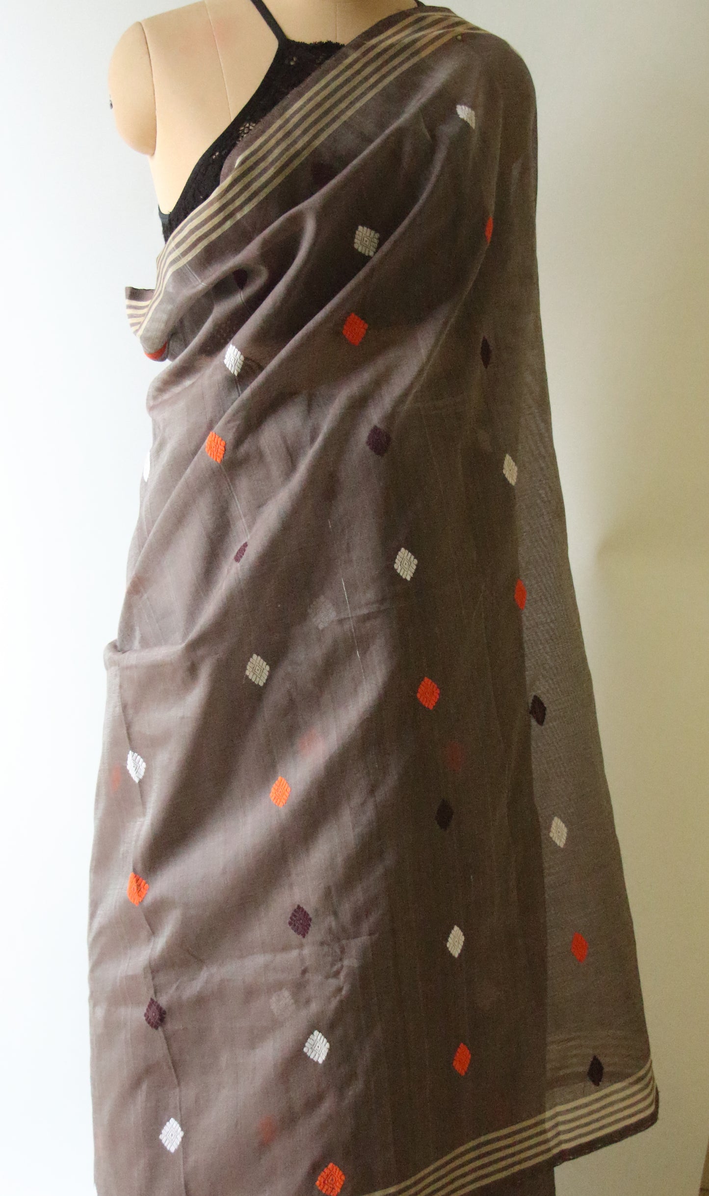 Natural Dyed  Handloom Cotton Silk Saree from Assam