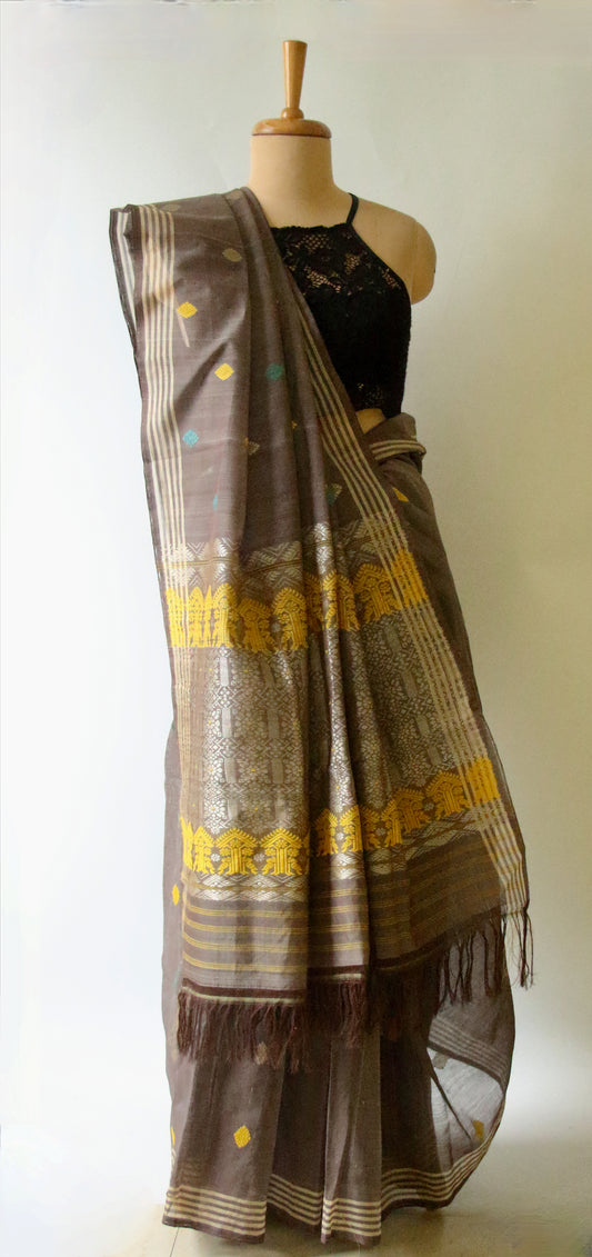 Natural Dyed  Handloom Cotton Silk Saree from Assam