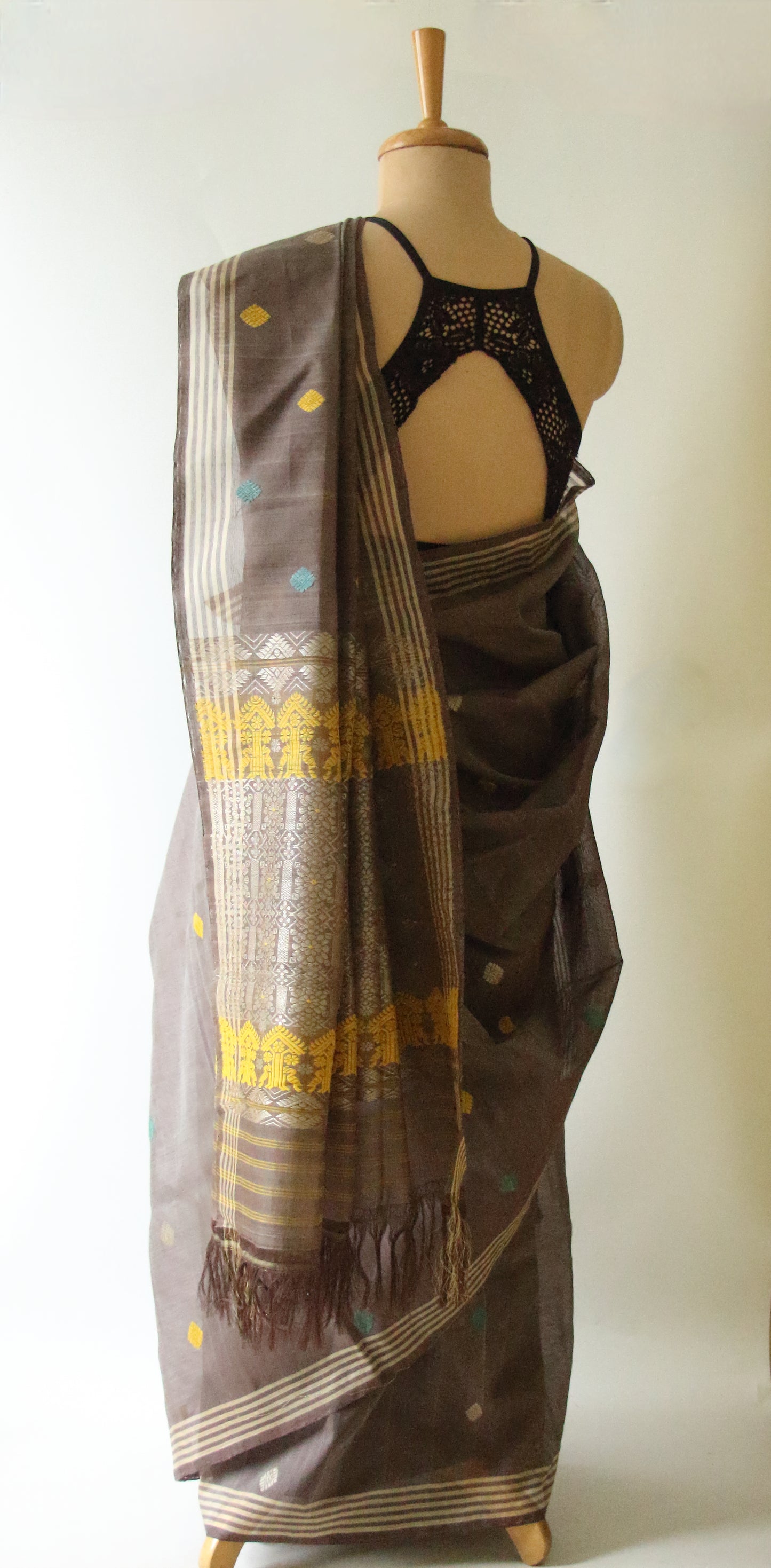 Natural Dyed  Handloom Cotton Silk Saree from Assam