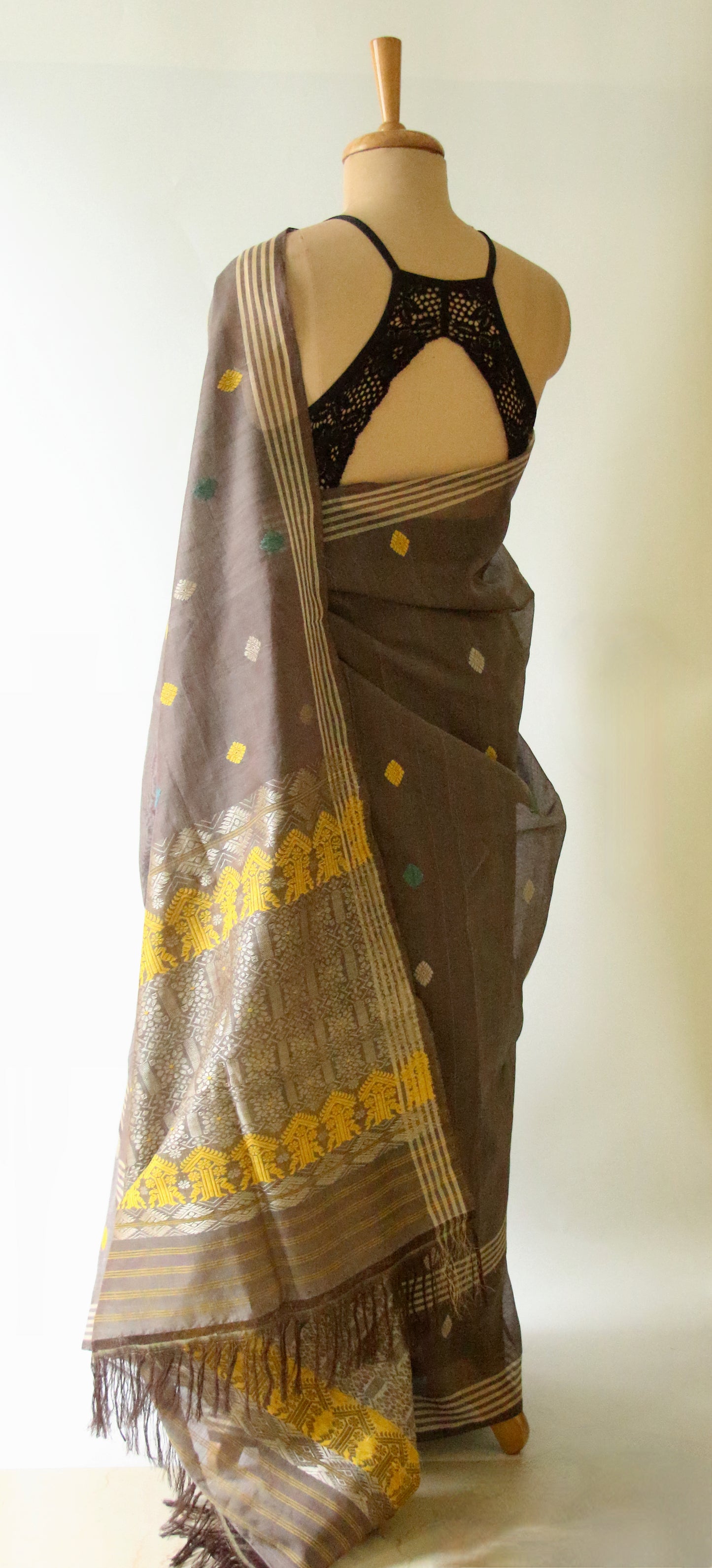 Natural Dyed  Handloom Cotton Silk Saree from Assam