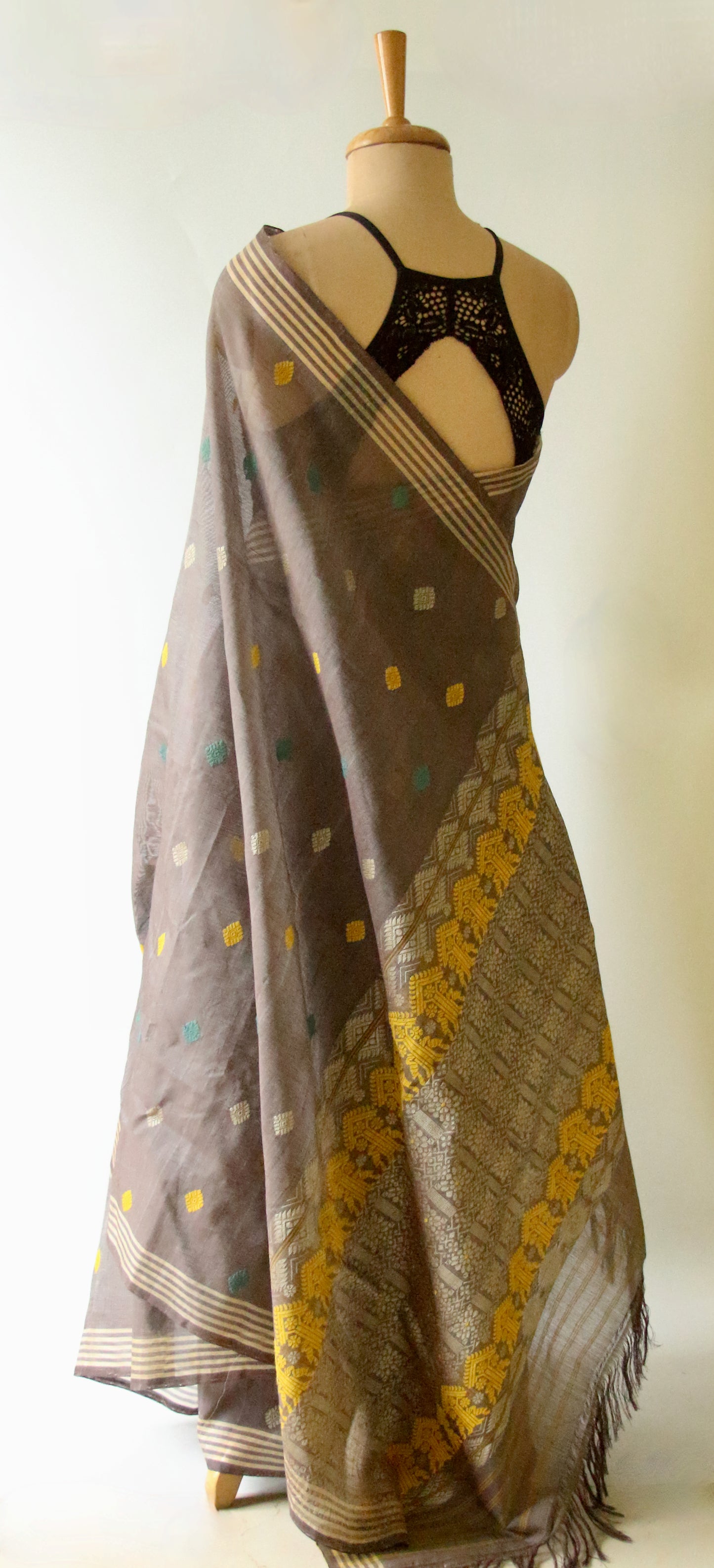 Natural Dyed  Handloom Cotton Silk Saree from Assam