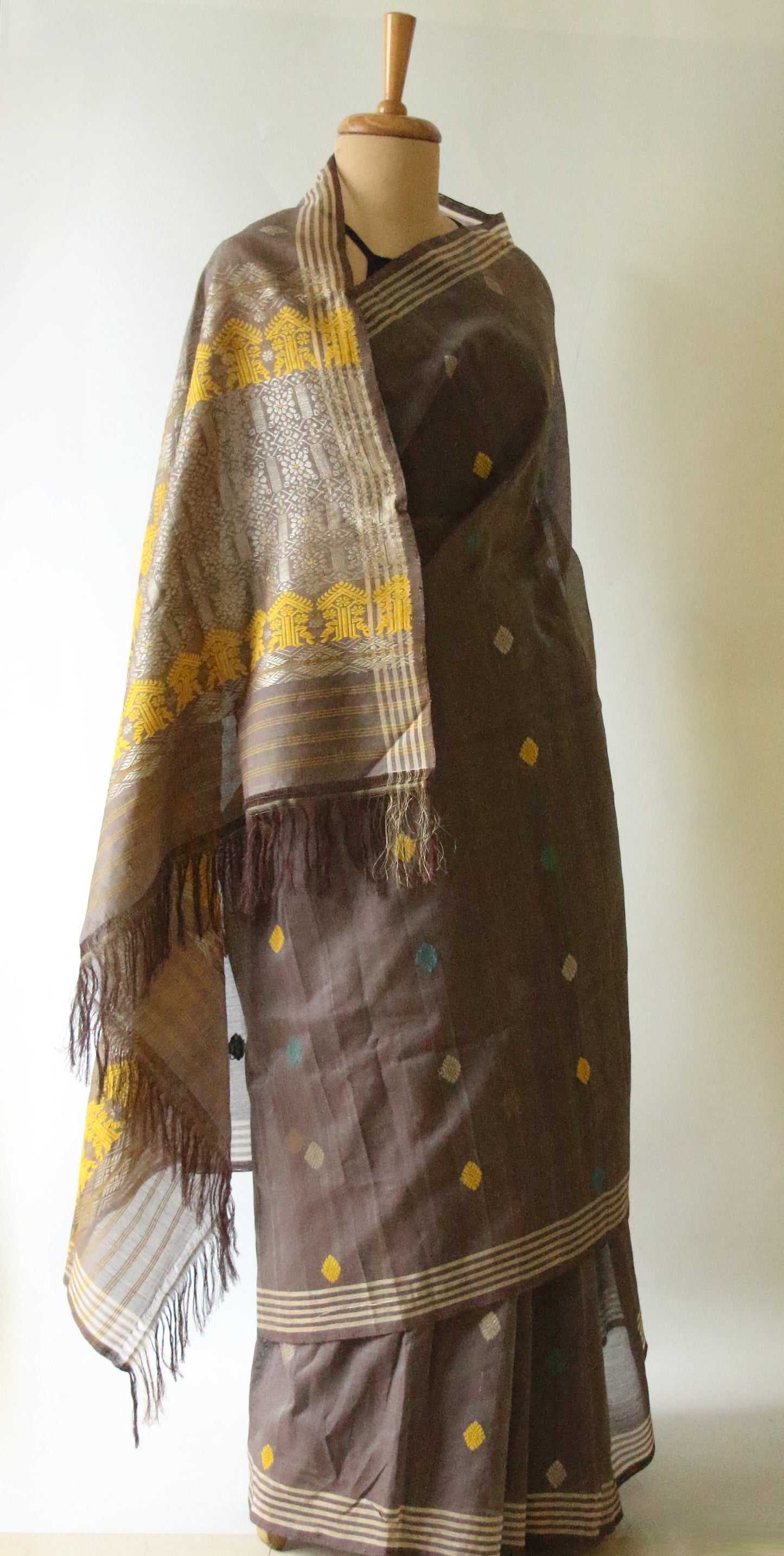Natural Dyed  Handloom Cotton Silk Saree from Assam