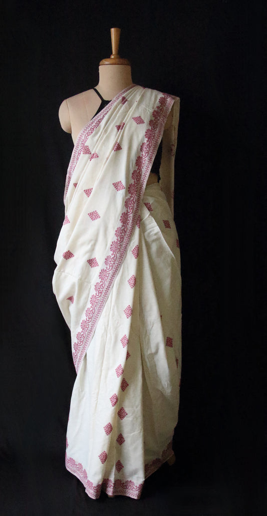 Eri Silk Saree in Natural Off White colour from Assam