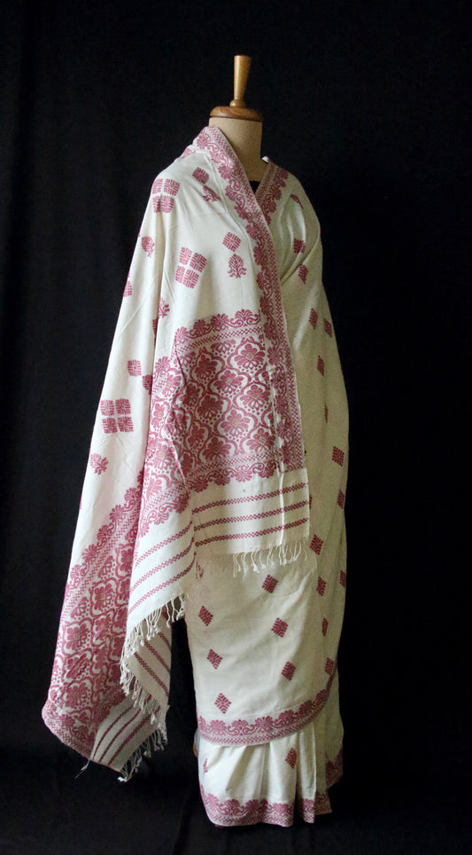 Eri Silk Saree in Natural Off White colour from Assam